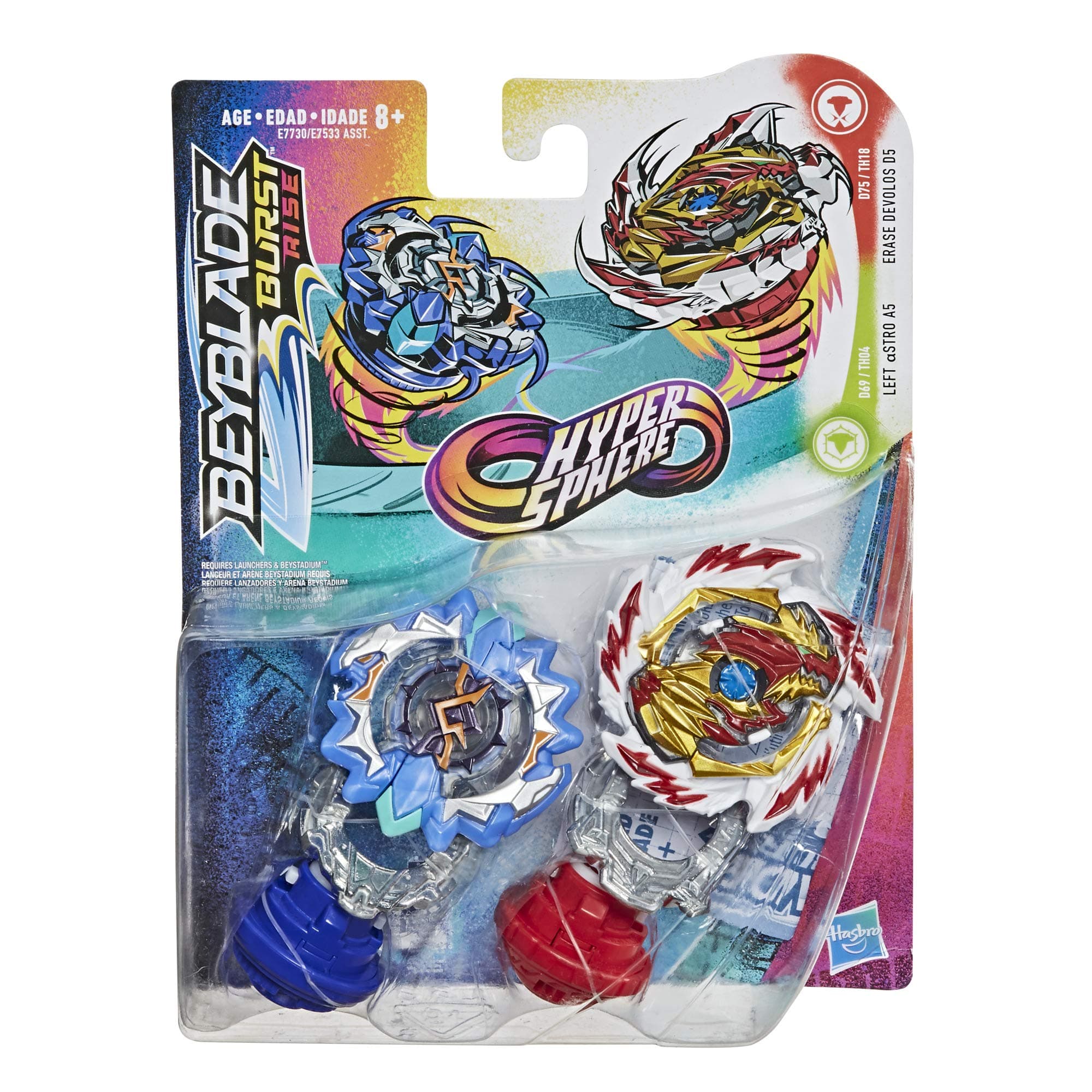 Beyblade Burst Rise Hypersphere Dual Pack Erase Devolos D5 and Left Astro A5-2 Left-Spin Battling Top Toys, Ages 8 and Up