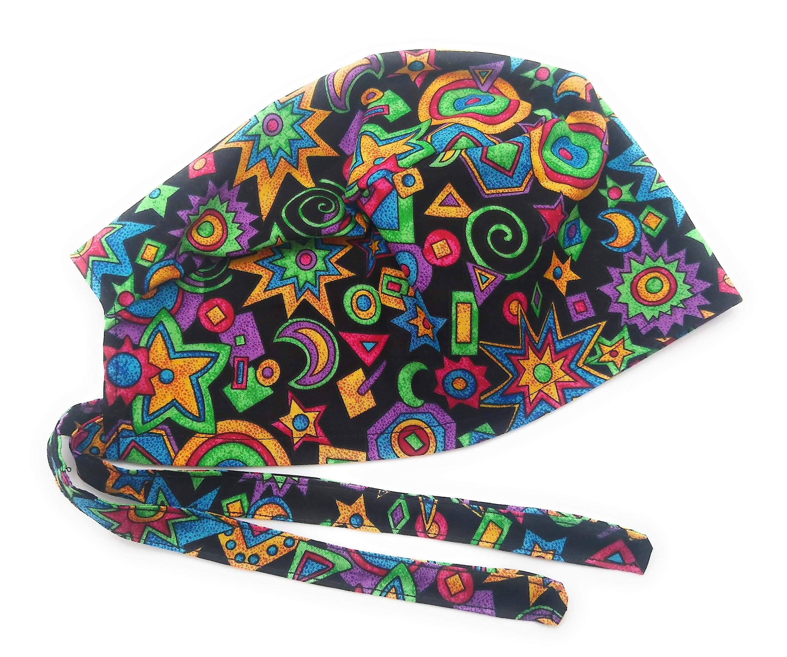Scrub Hat Colorful Geometric Shapes Cotton Fabric Cap Do-Rag Skull