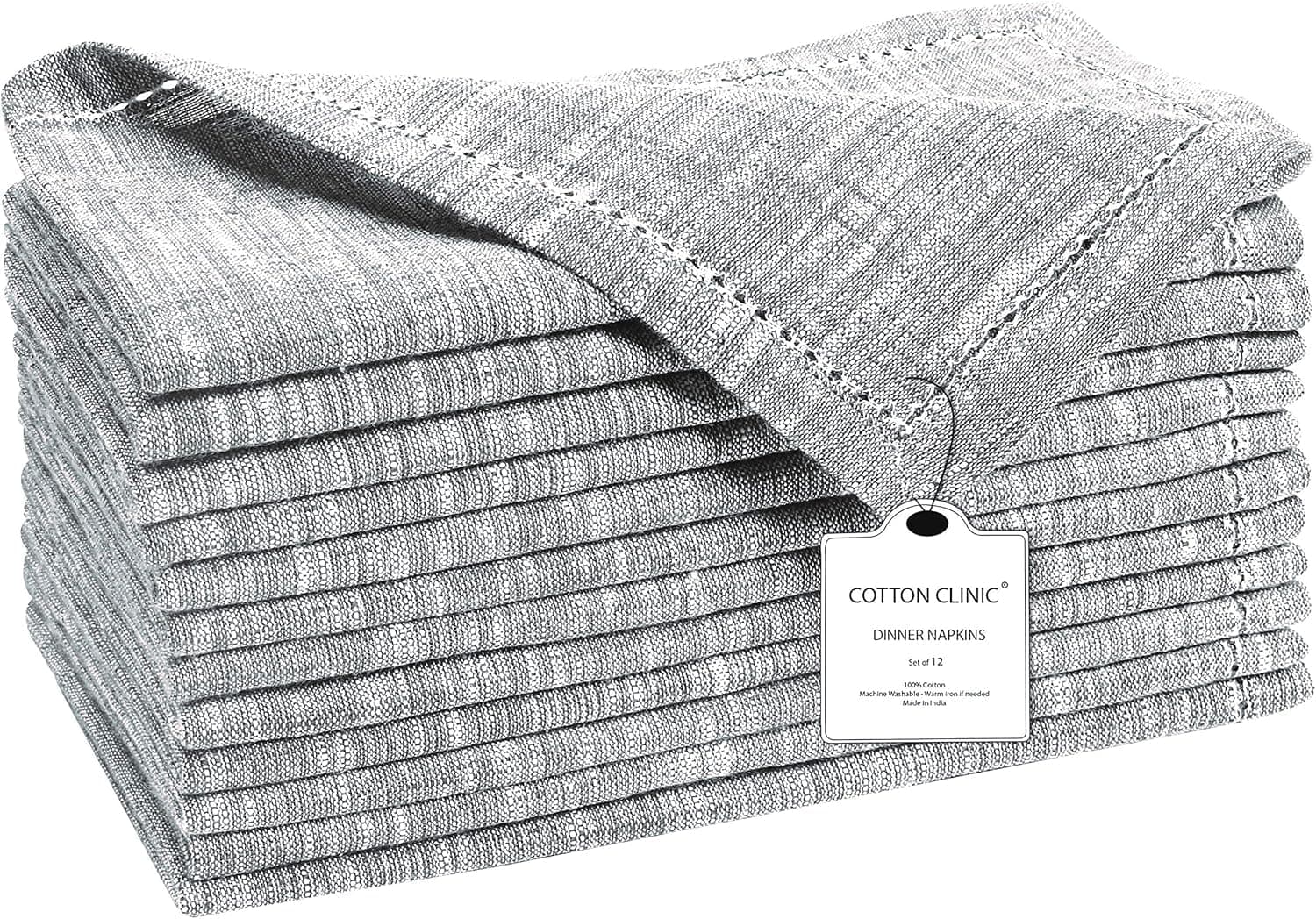 12 Pack Farmhouse Style Slub Textured 18x18 Cloth Dinner Napkins, 100% Cotton for Everyday Use and Events - Soft and Durable Cocktail Napkins, Wedding Dinner Napkins, Grey