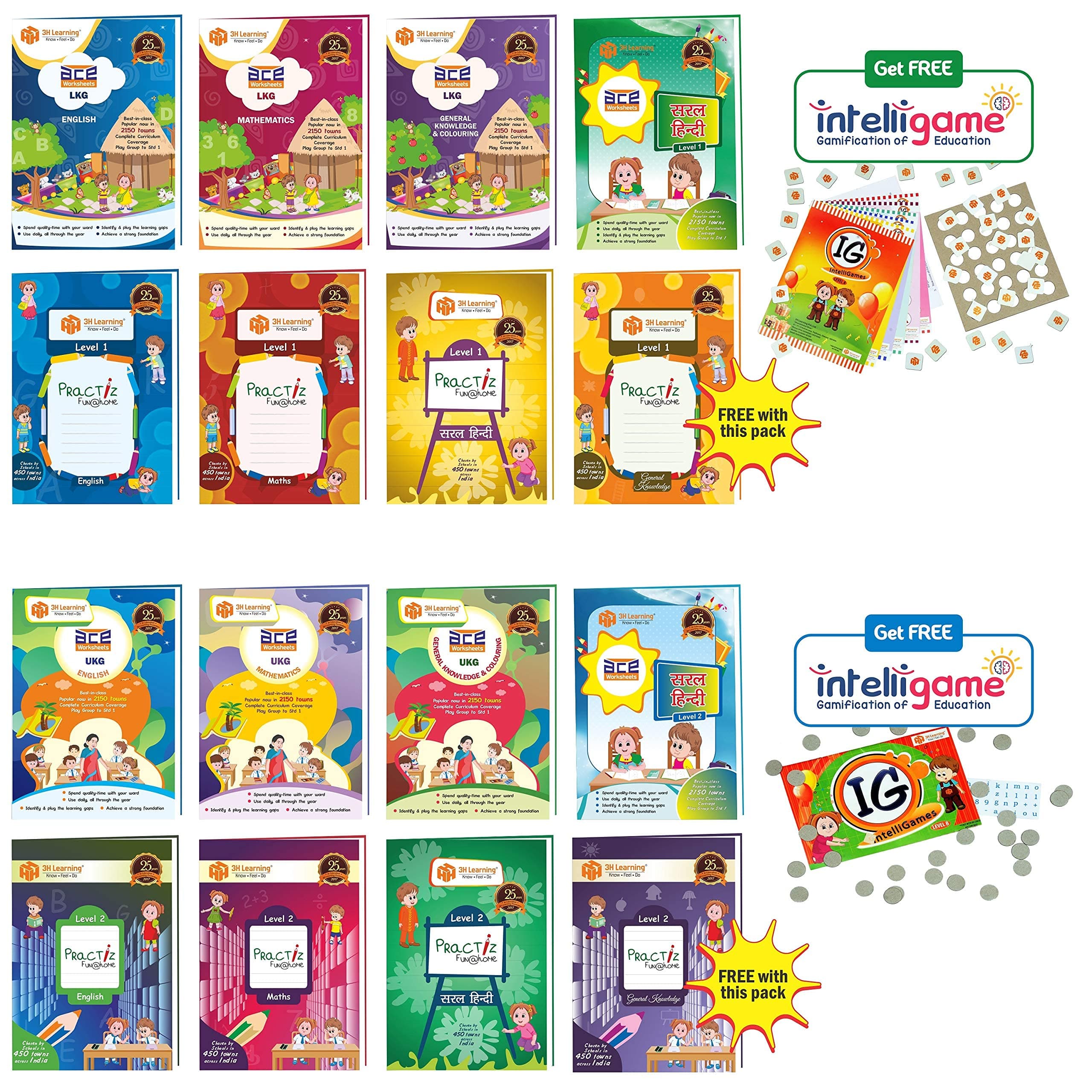 LKG & UKG 1248 Pages 16 Books Skill Development Worksheets & Copy Pattern Hand Writing Practice Interactive 3-6 Yrs Kids Full Syllabus English Mathematics Hindi GK/EVS All in One Early Learning Bundle