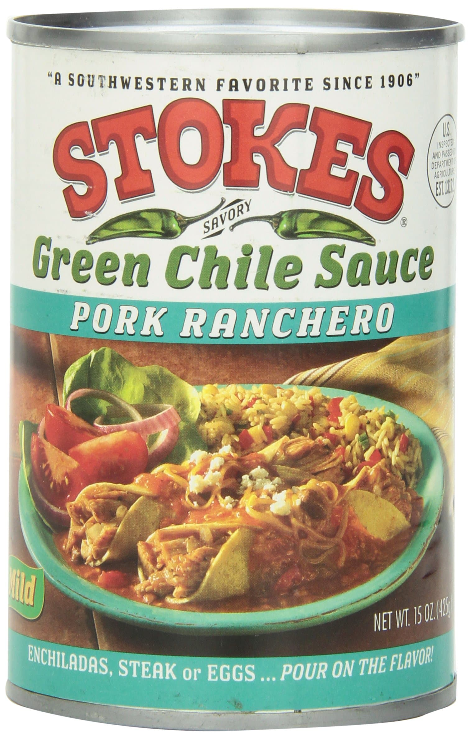 Stokes Green Chile Sauce Pork Ranchero, 15 Ounce