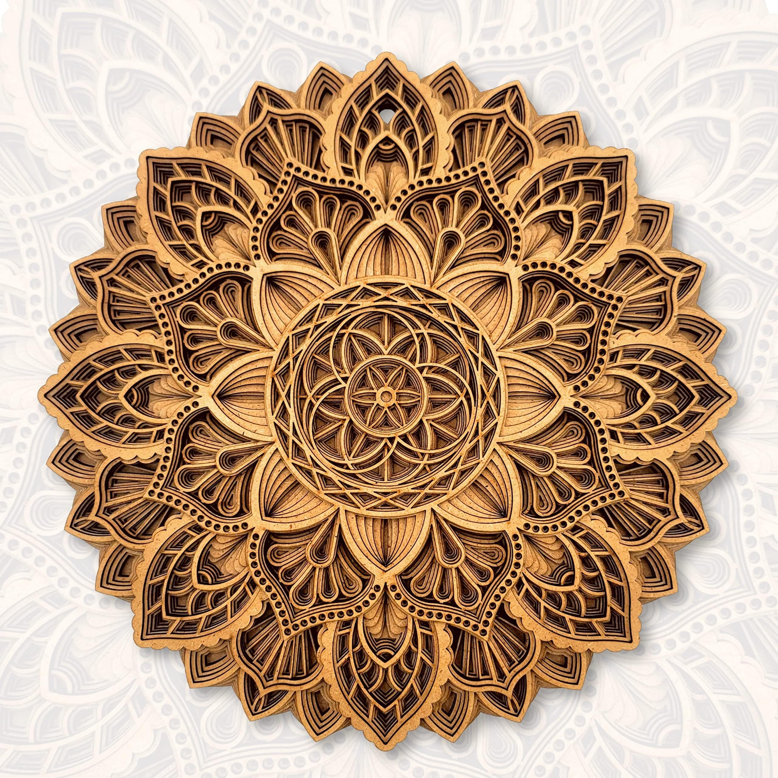 Gloridec Wooden 3D Laser Cut Decorative Mandala Wall Decor | Decorative Multi Layered Round Mandala Wall Art, Living Room Wall Hanging (Flower Mandala) (12" x 12" Inch)