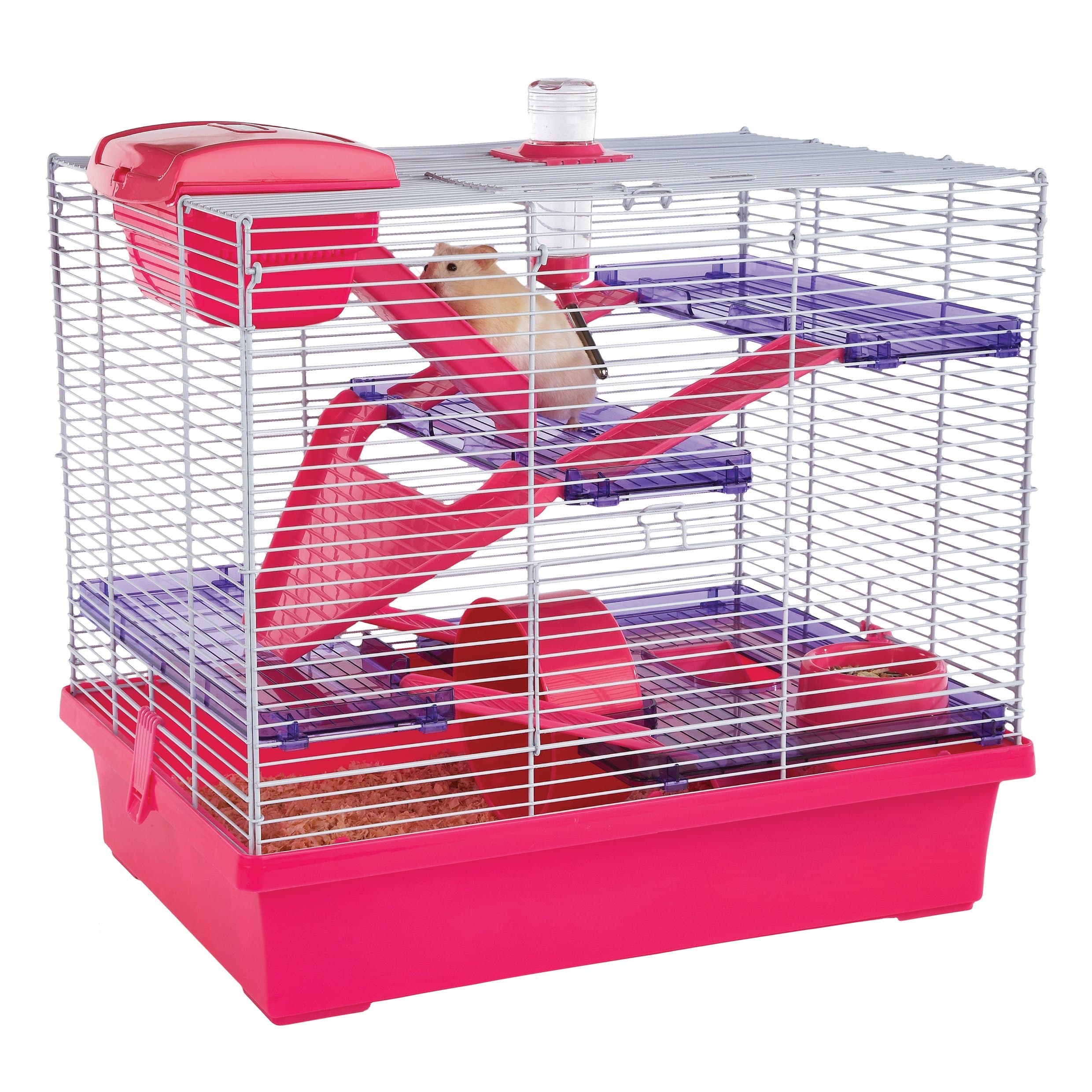 Rosewood Pico Hamster Cage, Extra Large, 5 Tier, with Water Bottle, Food Dish & Exercise Wheel, Pink (50 x 36 x 47 cm)