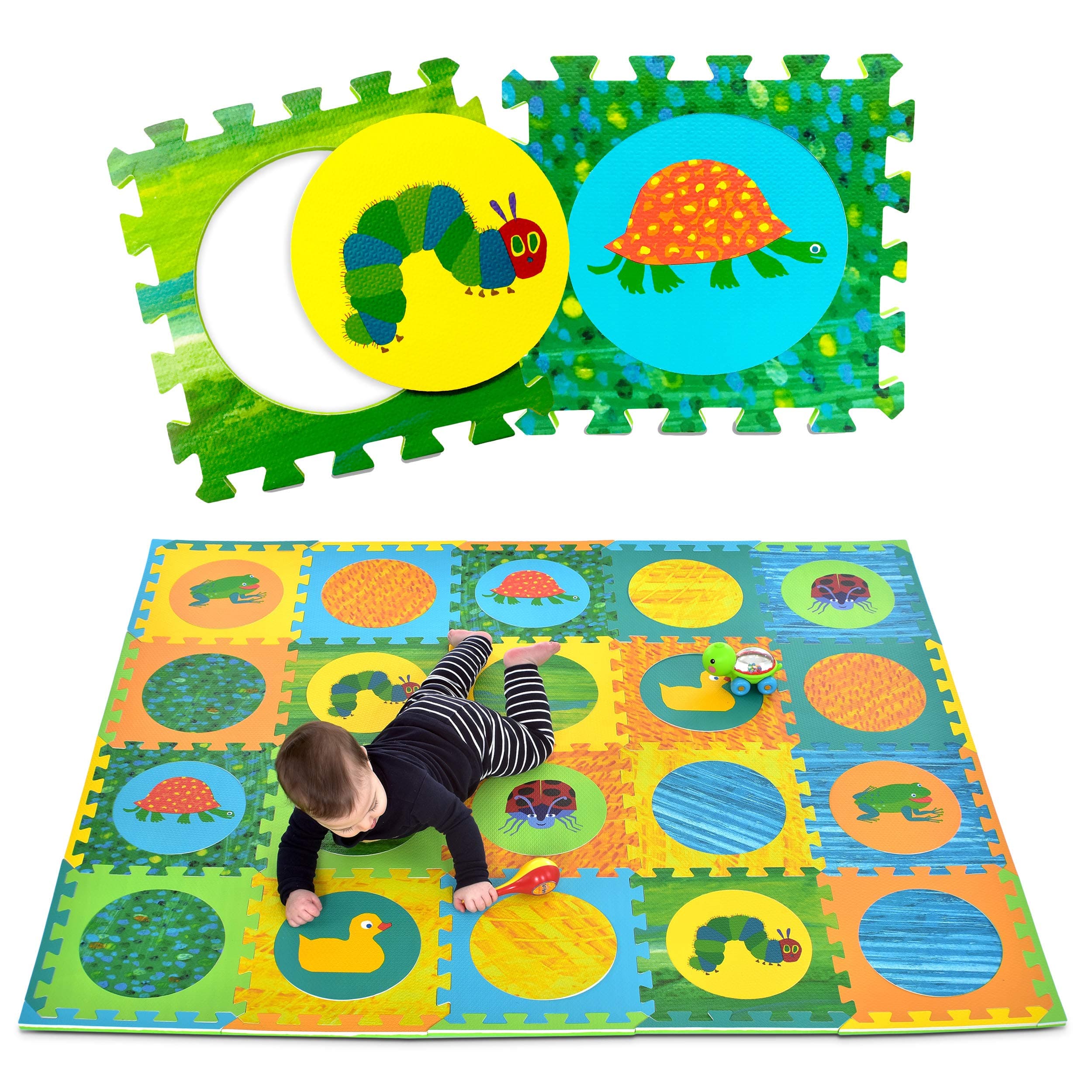 Eric Carle Interlocking Baby Play Mat, Very Hungry Caterpillar Foam Floor Tiles for Infants and Children, 52" x 65"