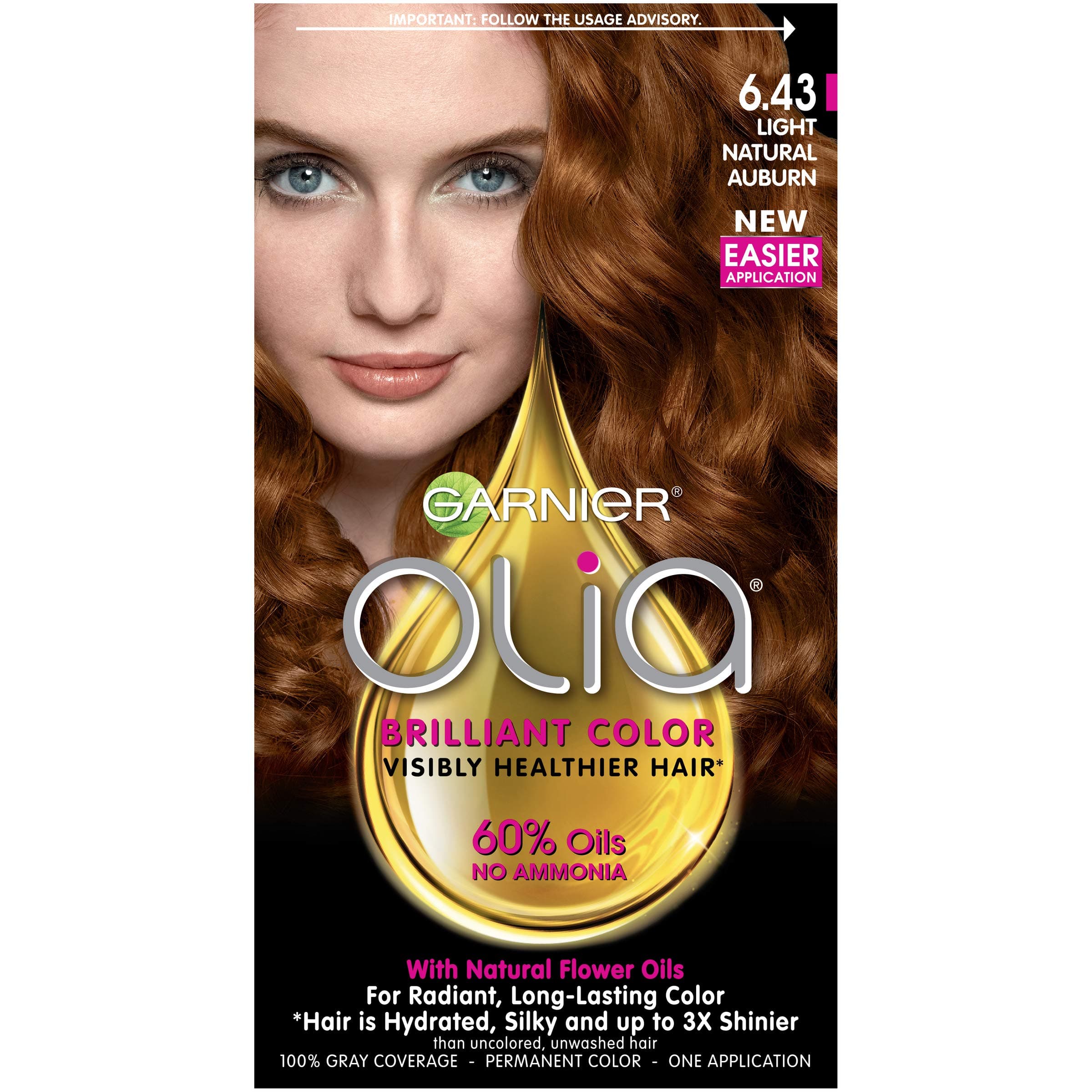 Garnier Olia Oil Powered Permanent Haircolor, 6.43 Light Natural Auburn