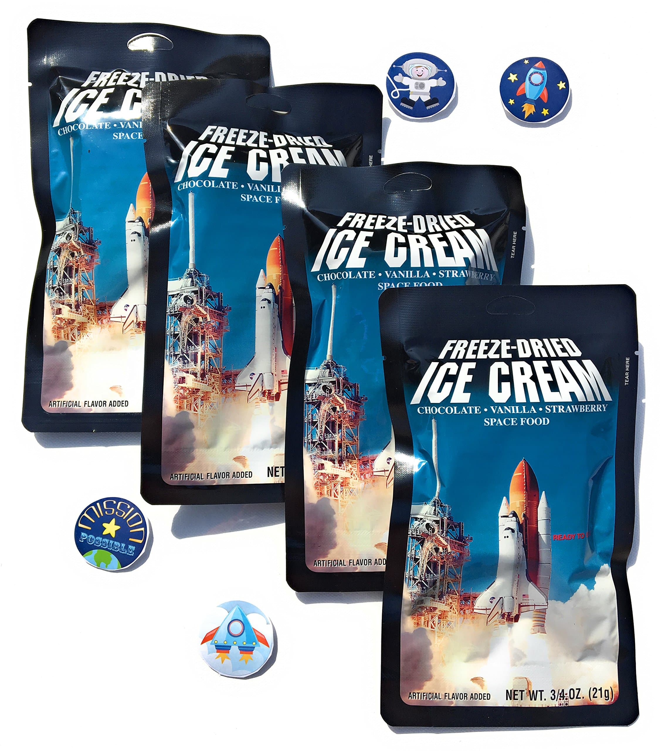 LuvyDuvy Freeze Dried Ice Cream Neapolitan Sandwich (Vanilla-Strawberry-Chocolate) and Space Sticker Party Bundle