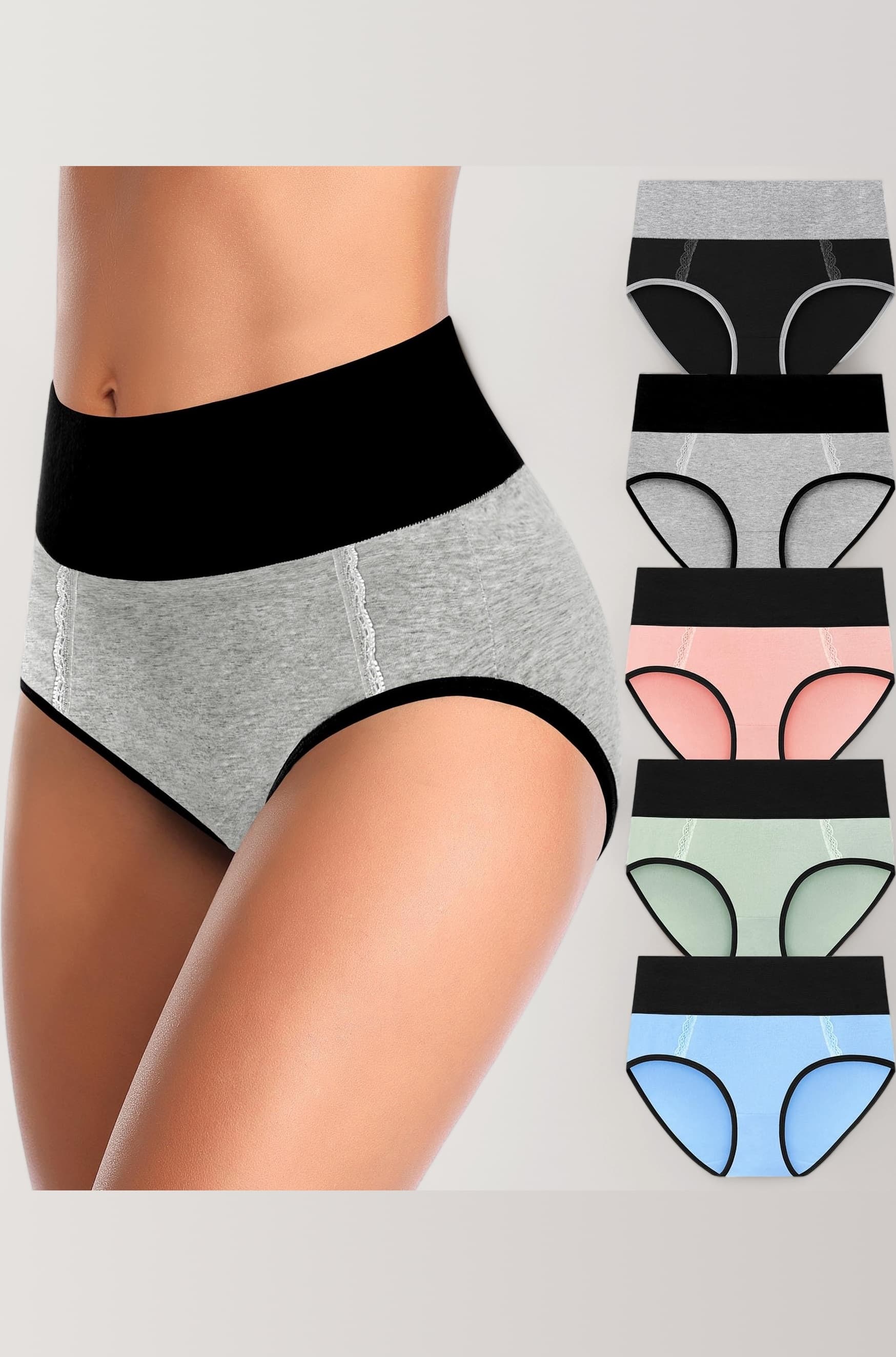 Women's High Waisted Cotton Underwear Soft Breathable Full Coverage Stretch Briefs Ladies Panties 5-Pack