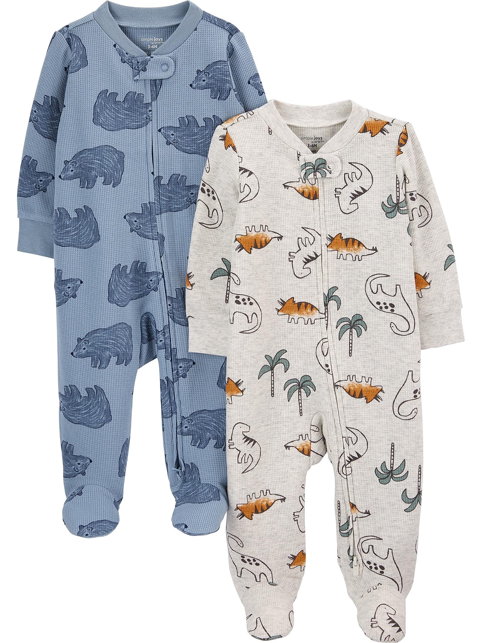 Simple Joys by Carter's Baby Boys 2-way Zip Thermal Footed Sleep and Play, Pack of 2 Baby and Toddler Sleepers (pack of 2)
