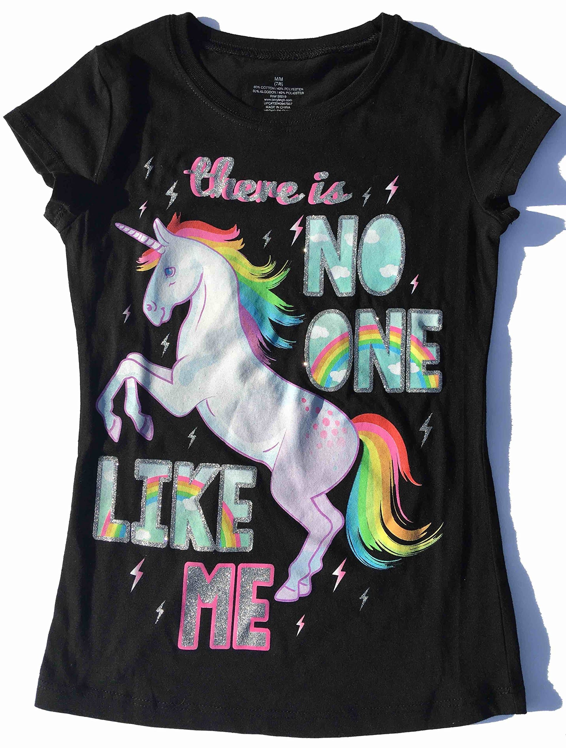 Little Girls' Unicorn Tee Shirt ‘There is No One Like Me’ Short Sleeve Black Top (Small (6-6X))
