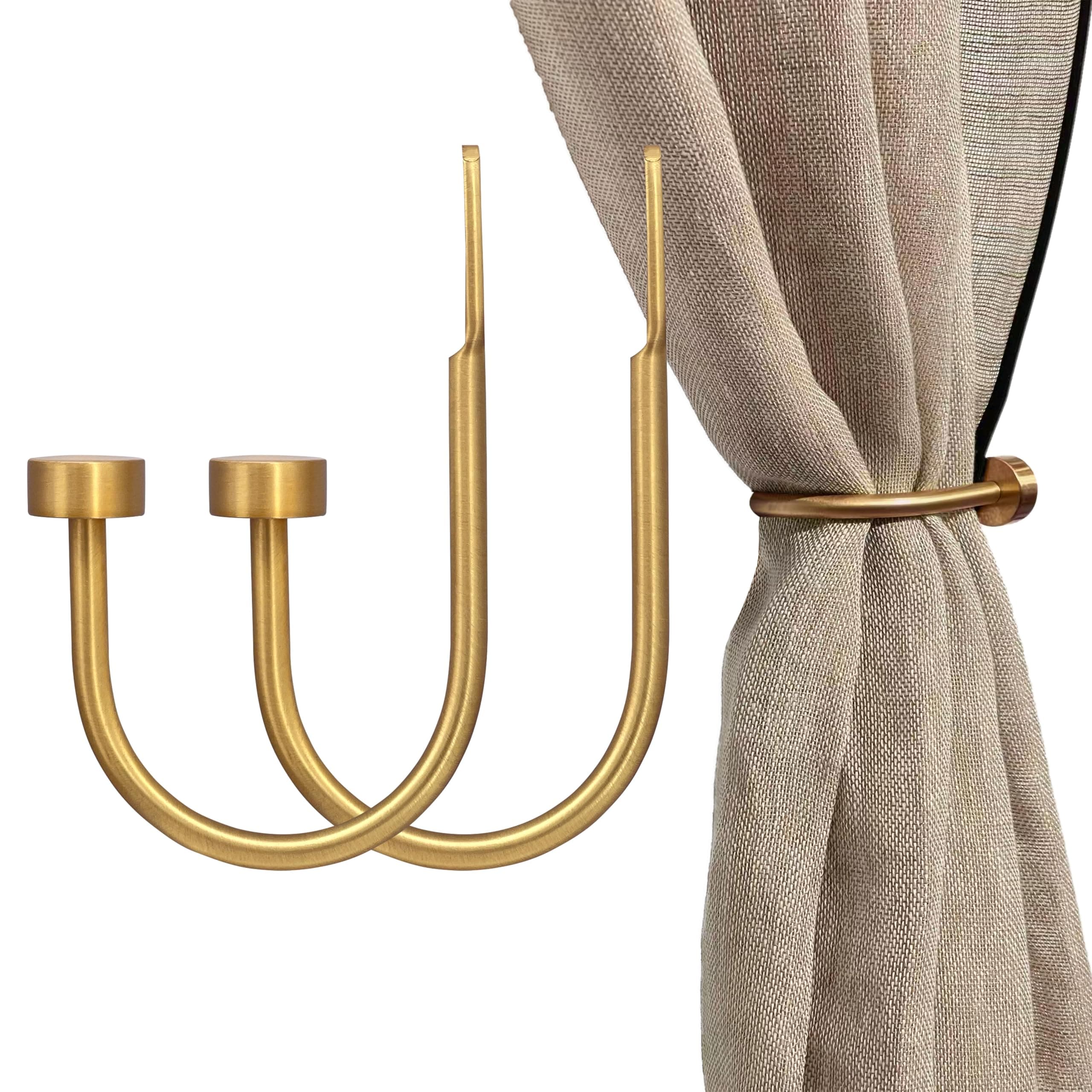 Quality Curtain Holdbacks, Solid Steel Curtain Holdback with Disk Finial,Electroplate Finishes, Set of 2 Window Curtain Tieback Hooks, Warm Gold
