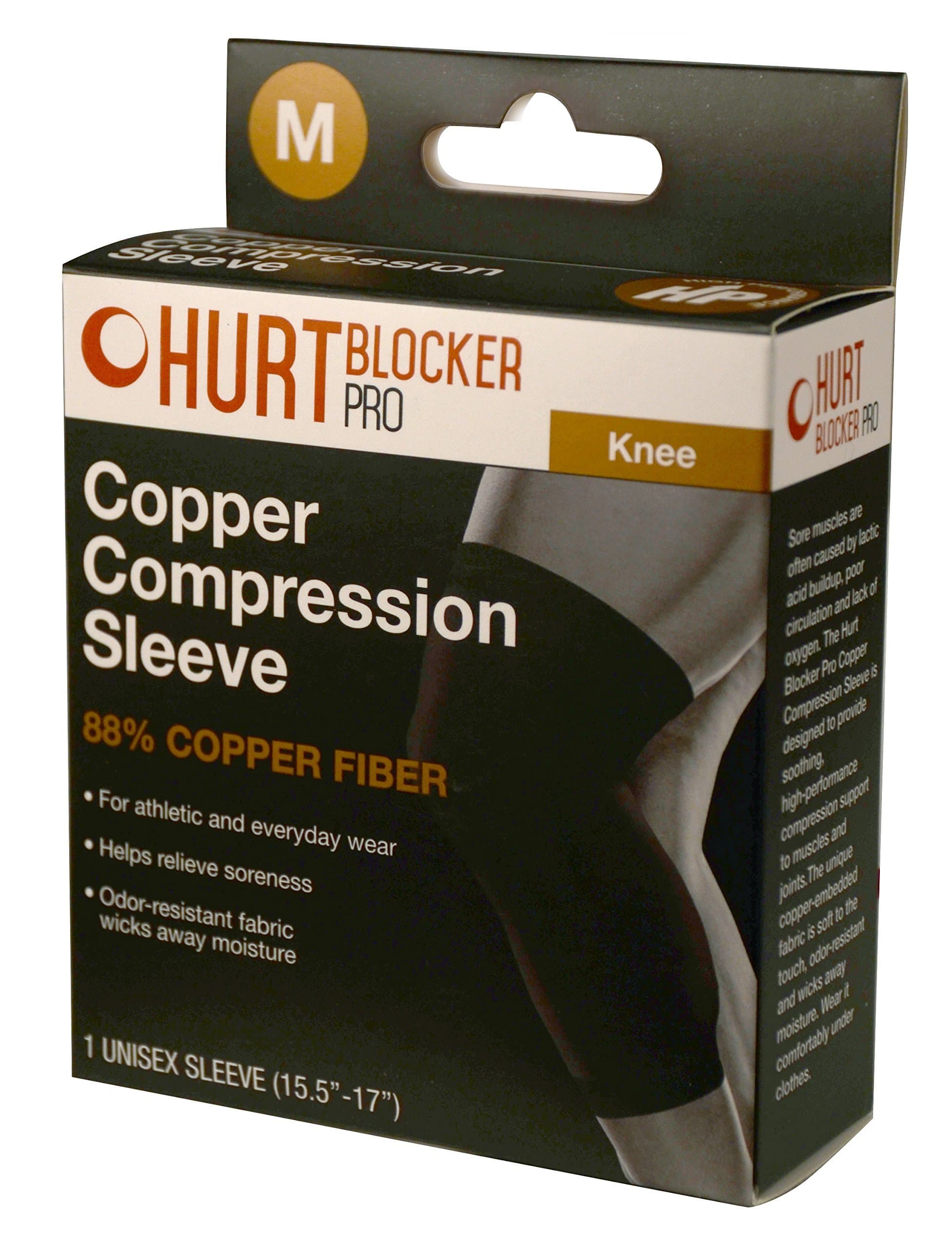 Hurt Blocker Pro Copper Compression Sleeve for Knee- 88% Copper Fiber. (M)