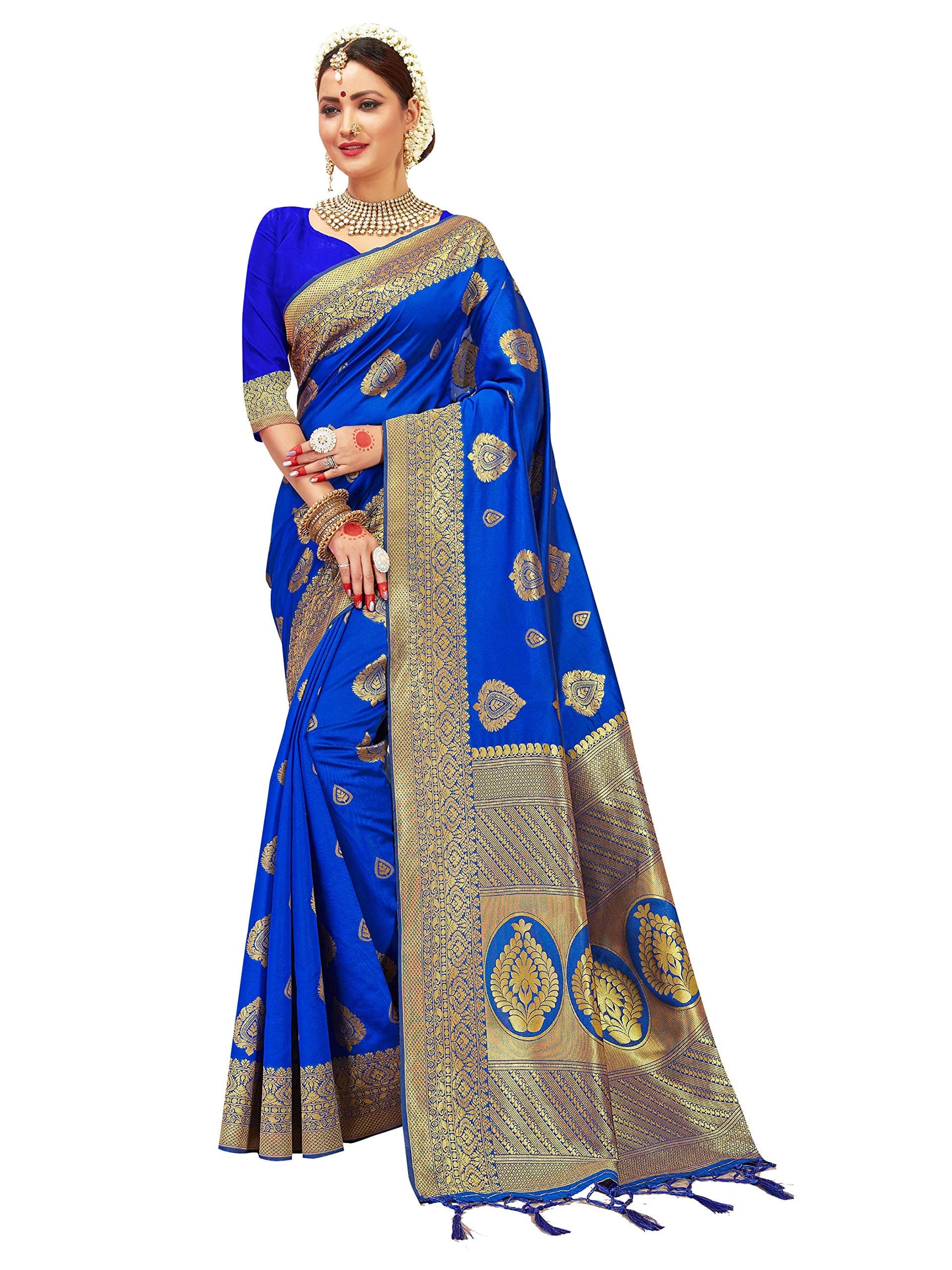 Elina fashionElina fashion Sarees For Women Banarasi Art Silk l Indian Rakhi Wedding Diwali Gift Sari with Unstitched Blouse