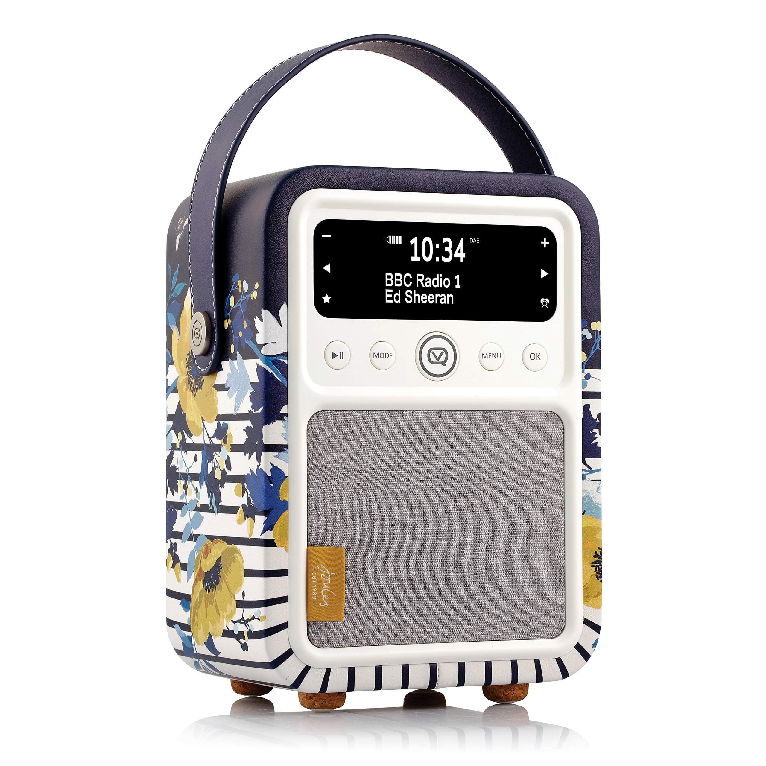 VQ Monty DAB Radio with Bluetooth, Radio Alarm Clock with FM supportability. Battery Powered Portable DAB/DAB+ and Rechargeable Digital Radio - Joules Winter Camellia Border