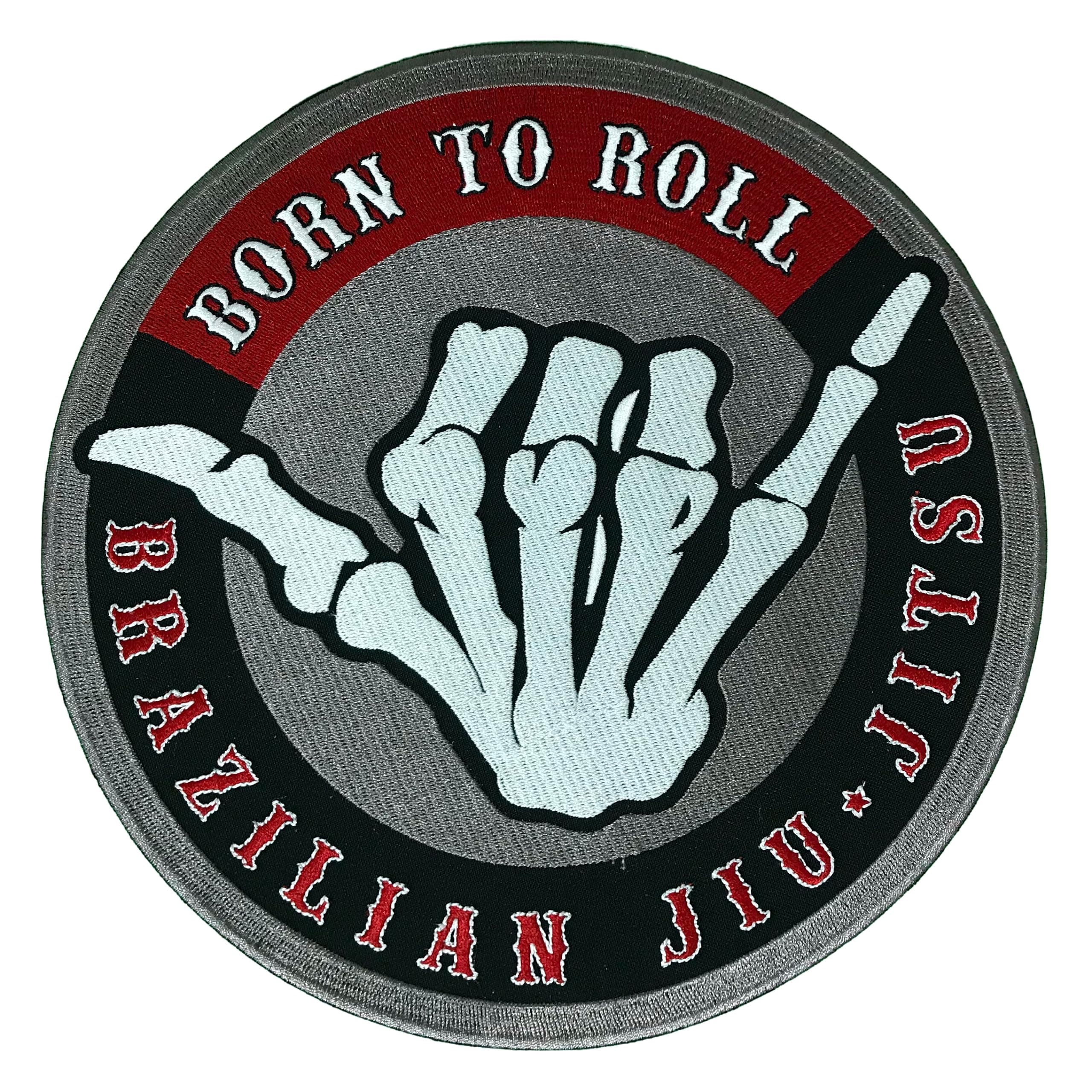 Gi Store BJJ Patch Born to Roll, Skeleton Hand Loose Shaka Brazilian Jiu Jitsu Patches for Back (9.8 in)