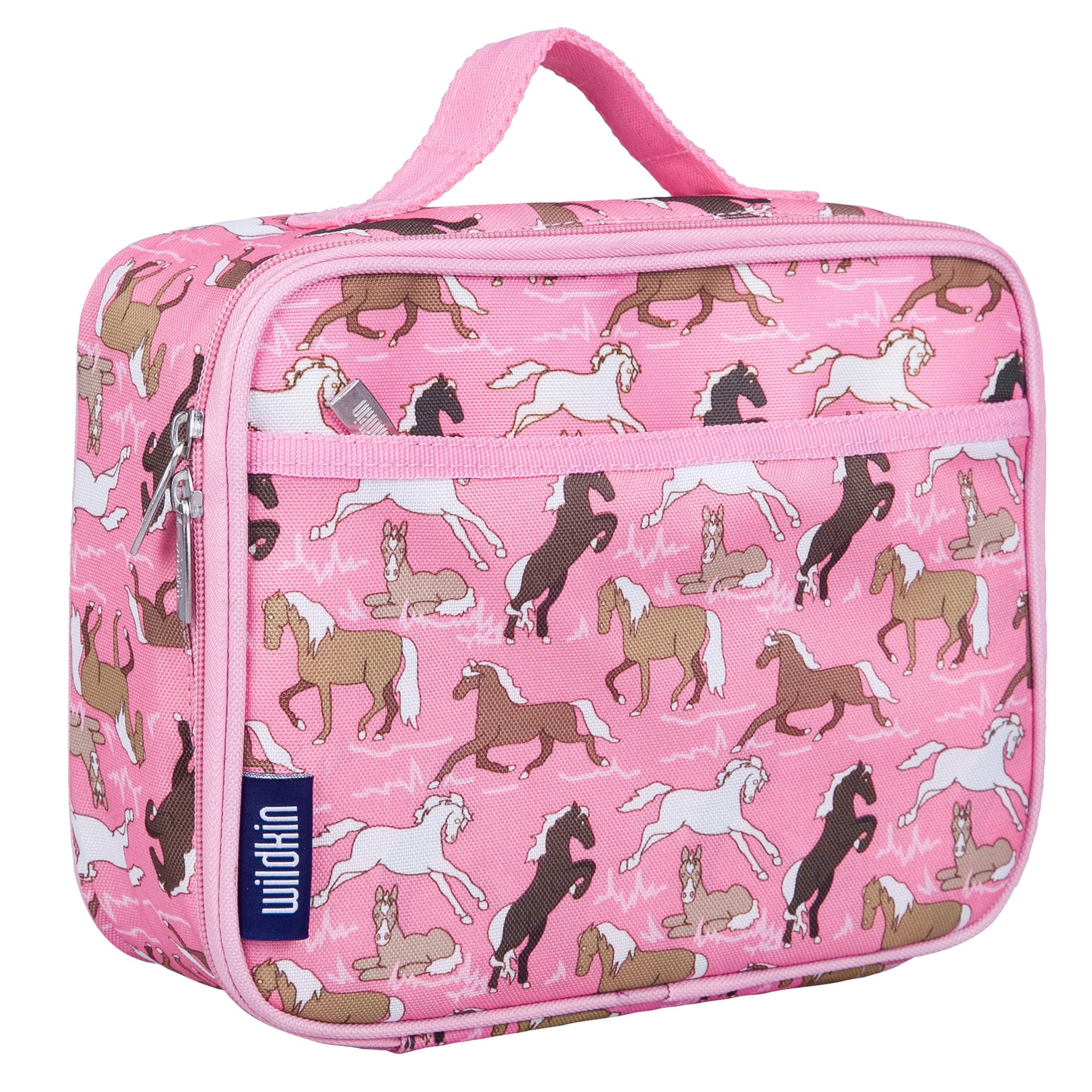 WildkinWildkin Kids Insulated Lunch Box Bag for Boys & Girls, Reusable Kids Lunch Box is Perfect for Elementary, Ideal Size for Packing Hot or Cold Snacks for School & Travel Bento Bags (Horses in Pink)