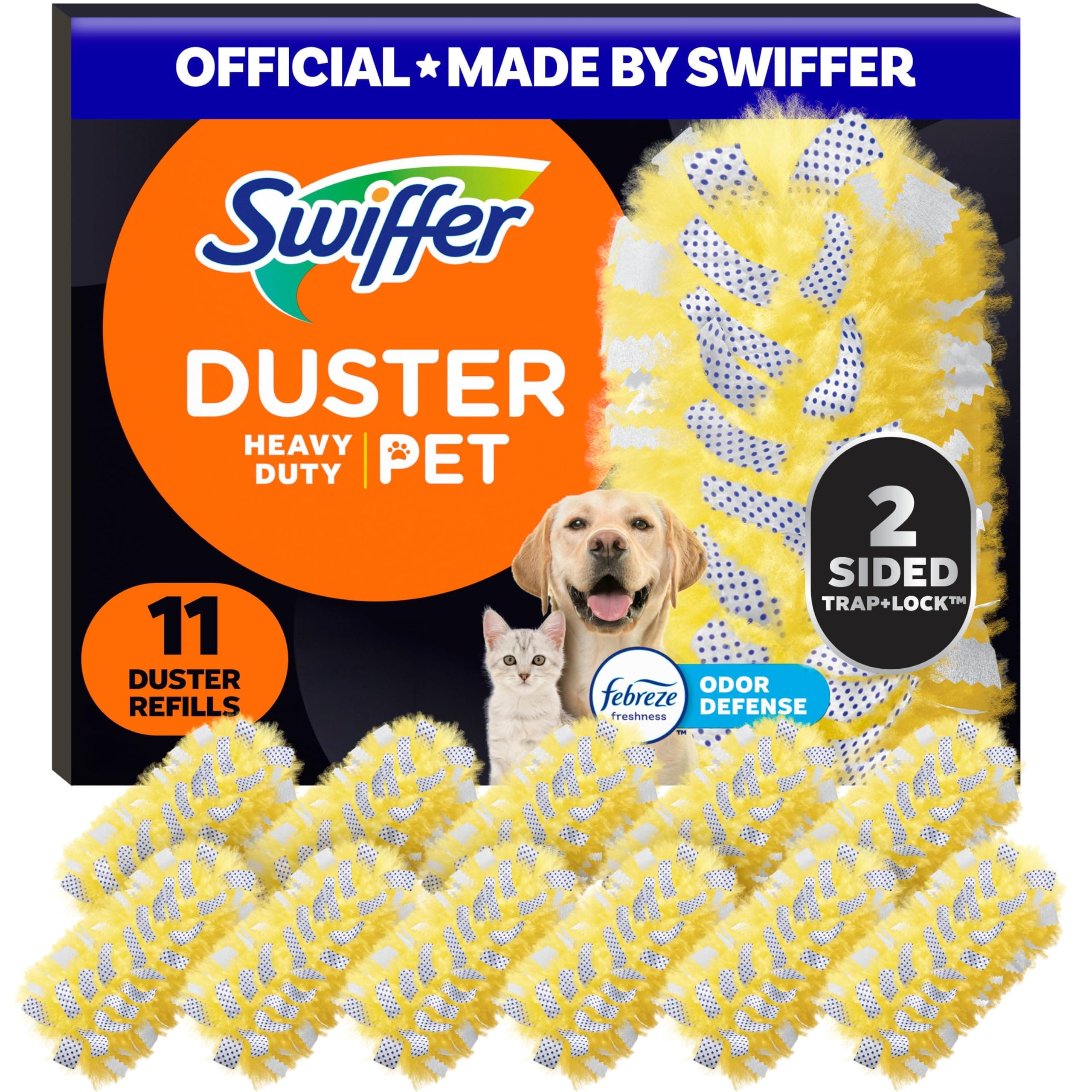 Dusters Heavy Duty Pet Multi-Surface Duster Refills for Cleaning, With Febreze Odor Defense, 11 Count