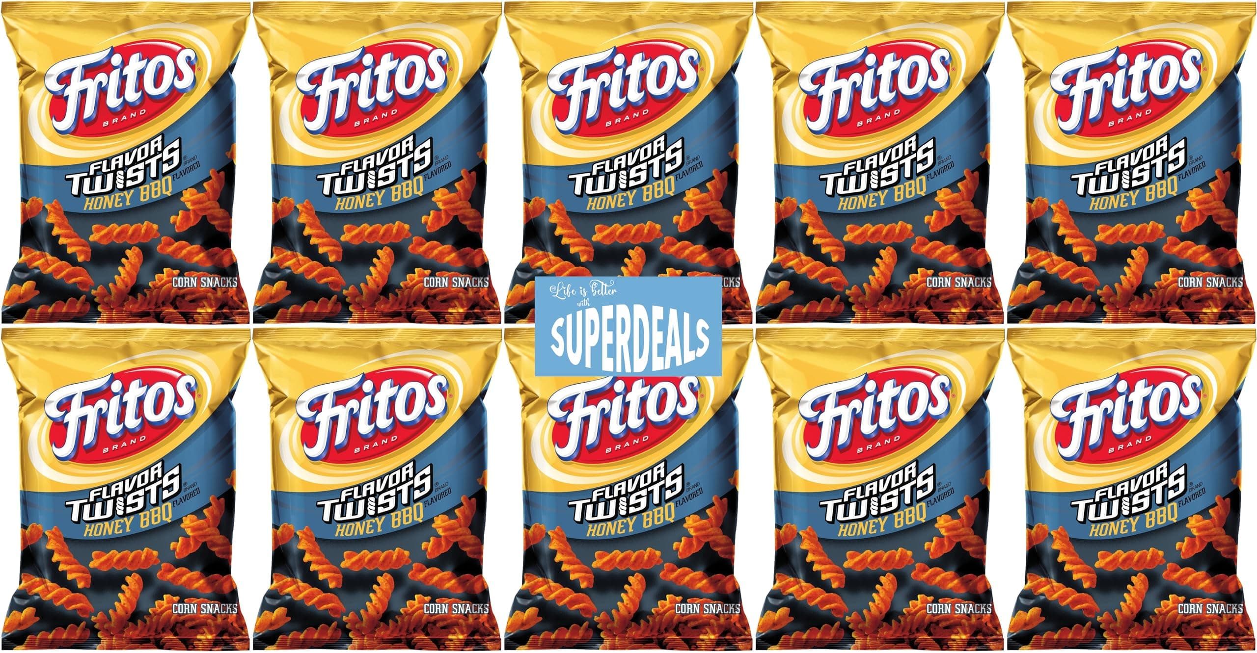 Fritos Corn Chips, Flavor Twists Honey Barbeque, Bundled by SUPERDEALS with mystery gift, 2-Ounce Large Single Serve Bags (Pack of 10)