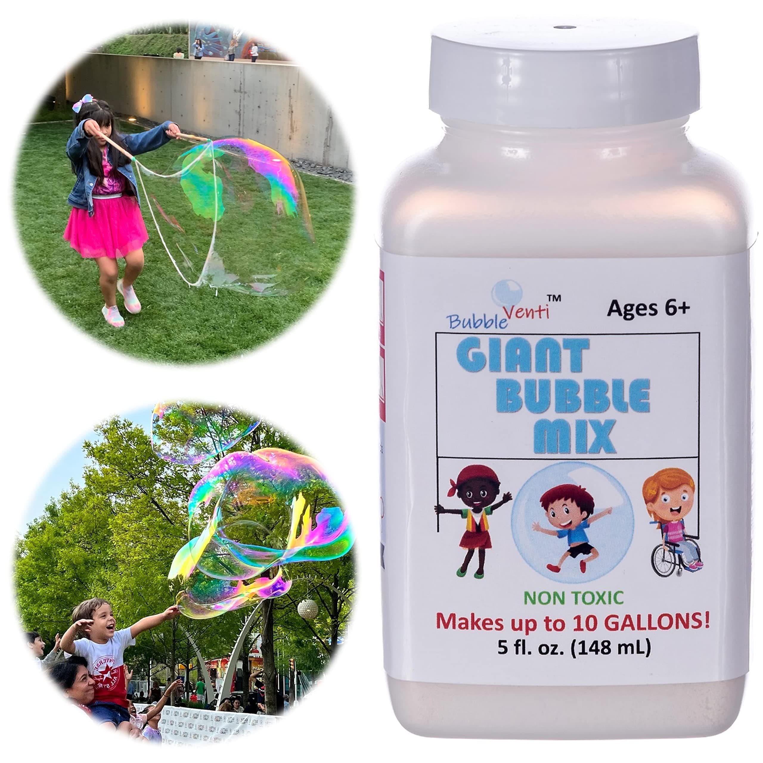 BubbleventiGiant Bubble Mix | Made in USA | 100% Vegan Non-Toxic Powder Makes 10 Gallons of Premium, Big Bubble Solution for Kids' STEM Fun