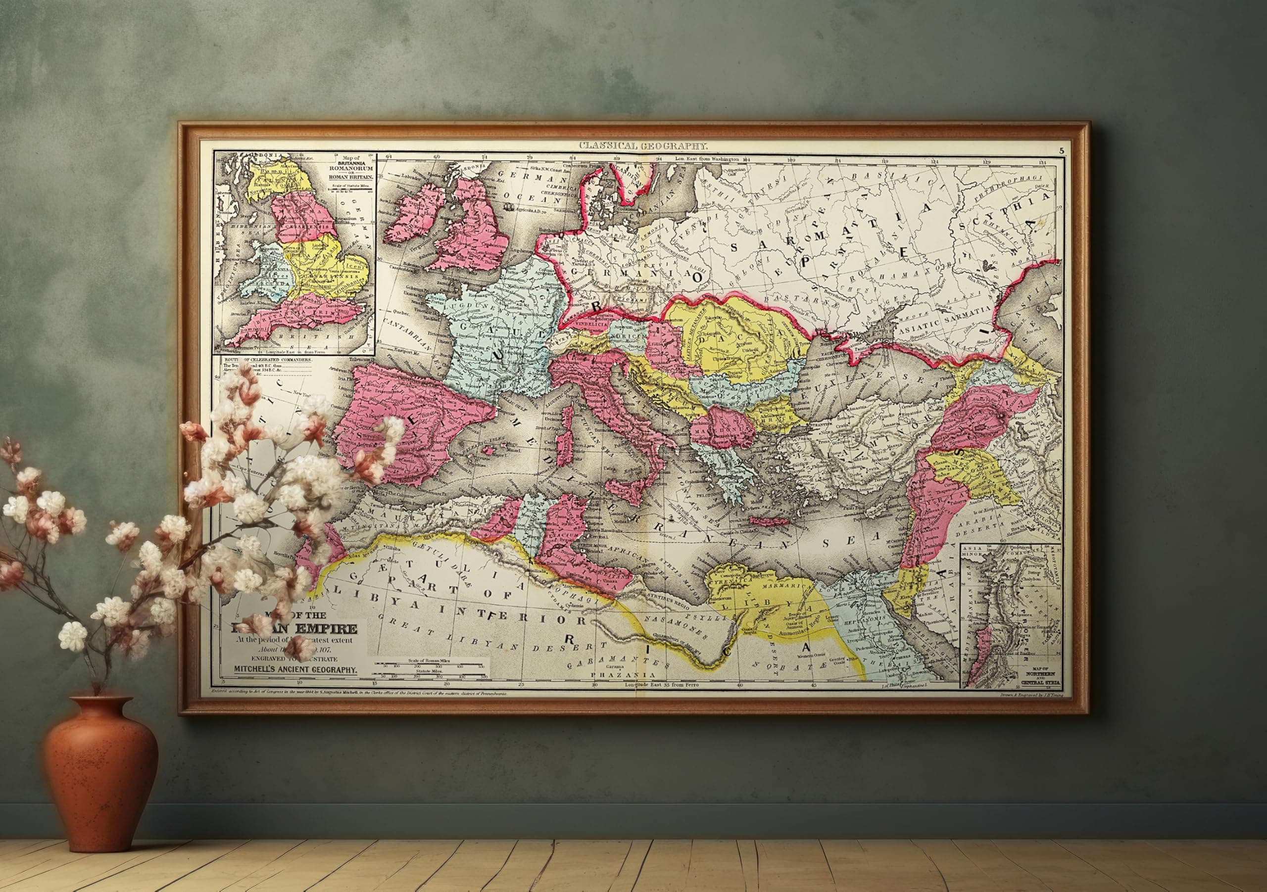 1875 Roman Empire Map - History Gifts For Men Women Teachers - History Of The Roman World - Wall Art Decor Poster - Ancient Civilizations - Roman History (16x25 inches)