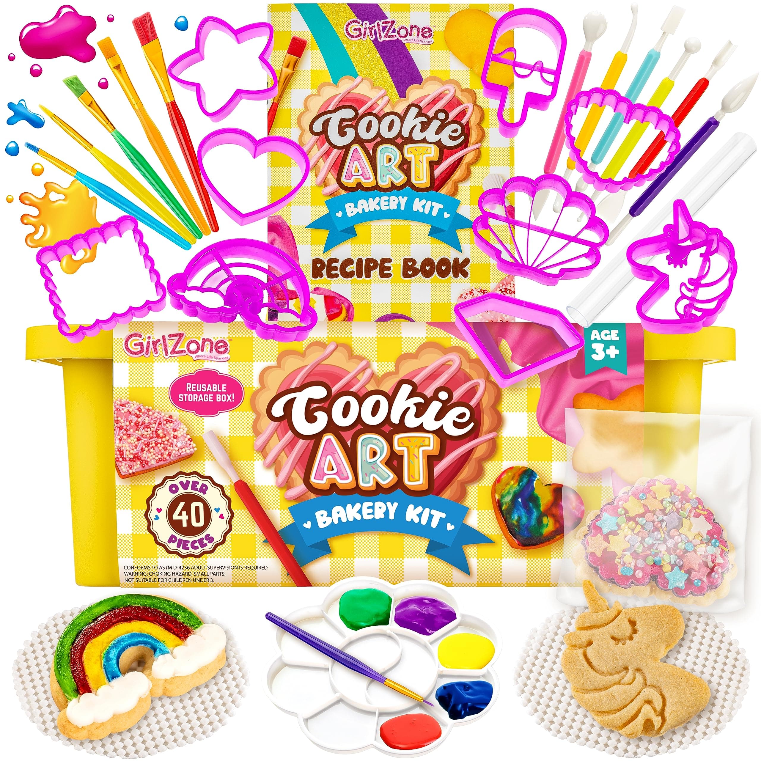 GirlZone Cookie Art Bakery Kit, Decorate Using Sugar Decorating Supplies with Stencils, Brushes and Cutters, Fun Decorating Kit and Gift Idea