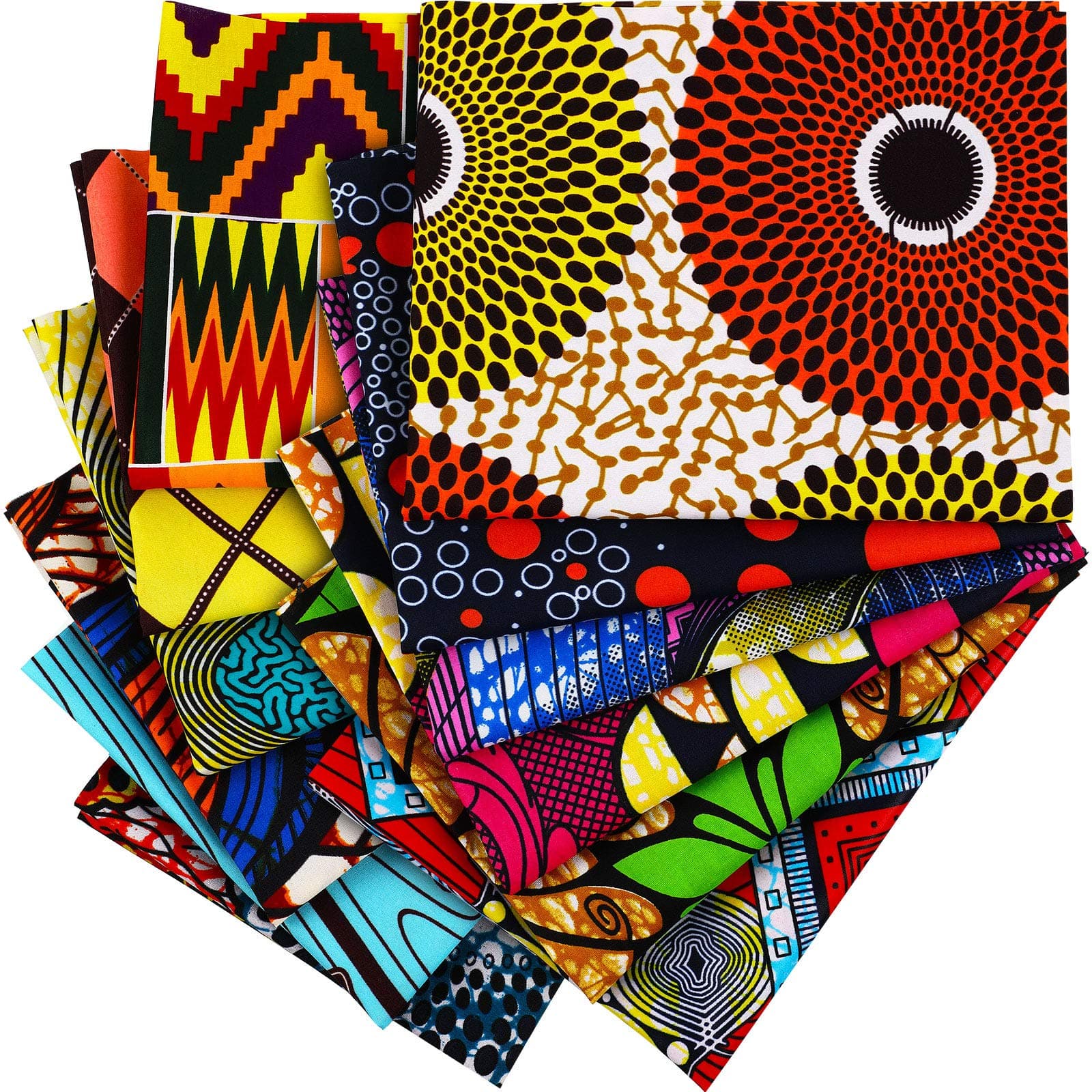 Tatuo 12 Pieces African Fabric Fat Quarters African Ankara Wax Print Fabric for Sewing, Face Covering Make, Craft Projects and Patch Work DIY(50 x 40 cm/ 19.5 x 15.7 Inches)