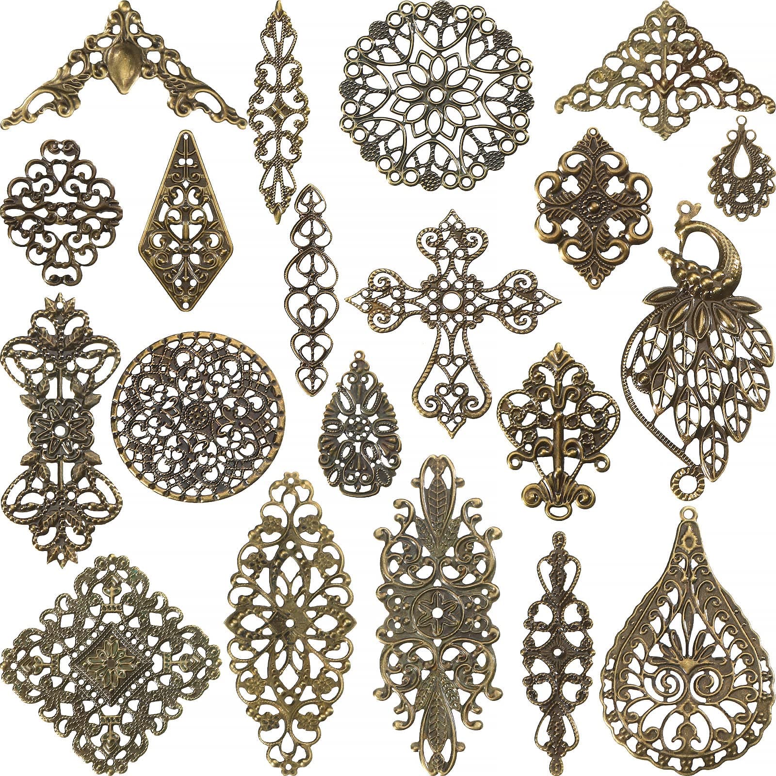 120 Pieces Filigree Connectors Charms Pendants Decoration Supplies Tibetan Metal Filigree Findings Embellishments for DIY Hairpin Necklace Earring Jewelry Making