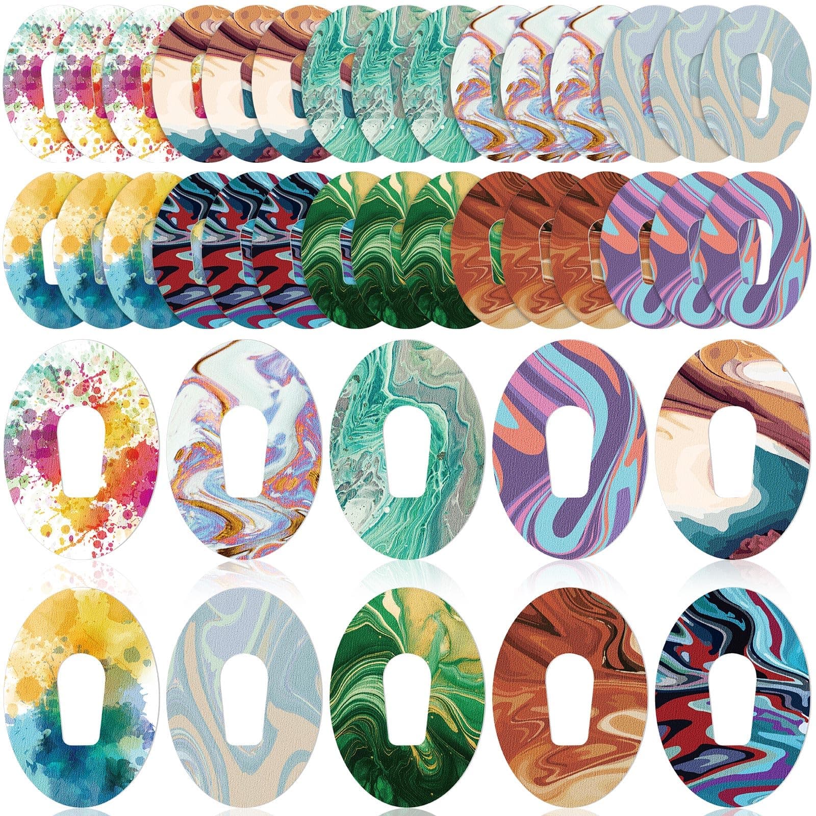 Siifert 30 Pack Adhesive Patches Compatible with Dexcom G7 G6 CGM Tape Breathable Overpatch Pre Cut Adhesive Water-Resistant Tape Stickers Sensor Covers, 10 Swirl Styles(Compatible with Dexcom G6)