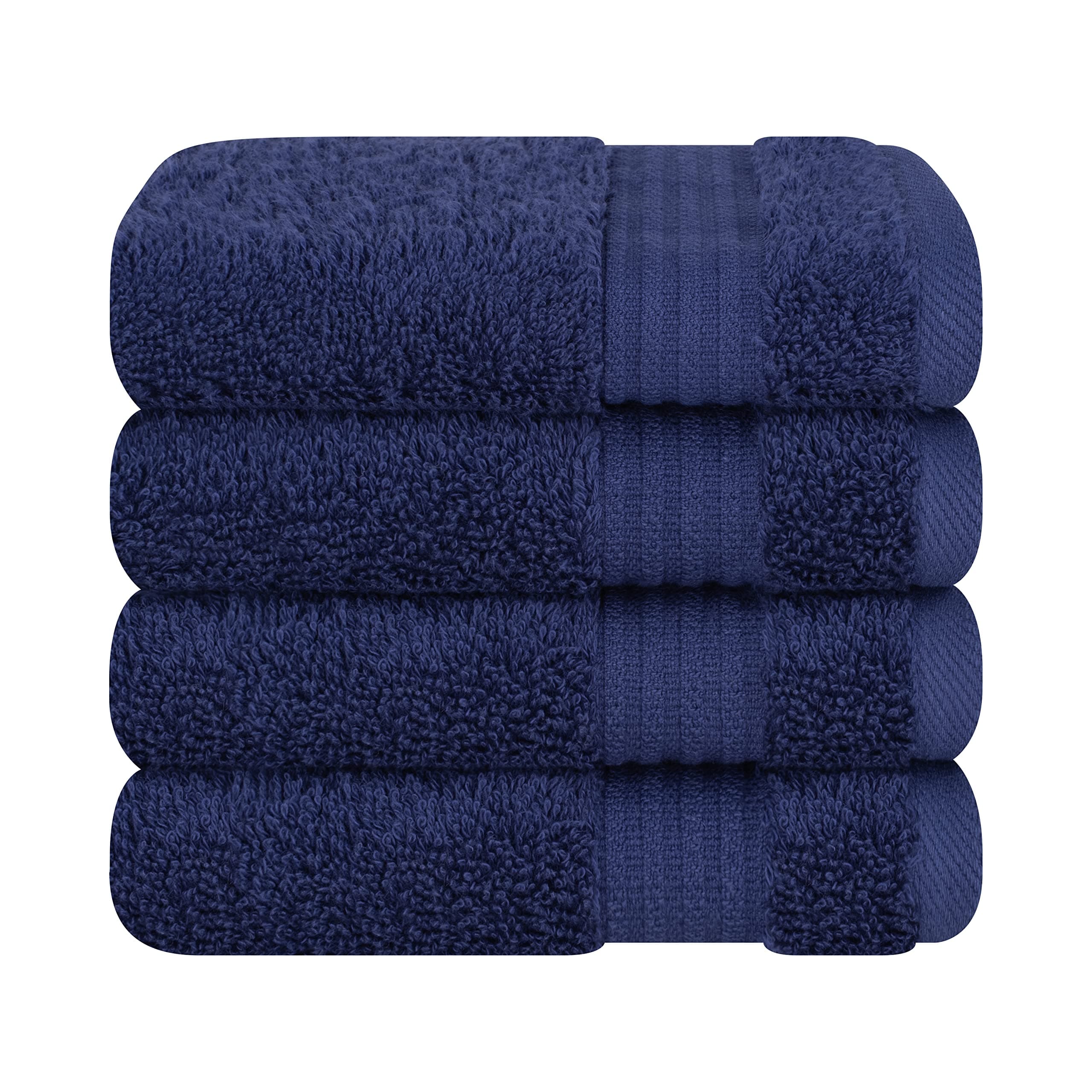 Cotton Paradise 100% Cotton Turkish Washcloth Set for Bathroom, 4 Piece Soft Absorbent Small Towels Wash Rags, Navy Blue