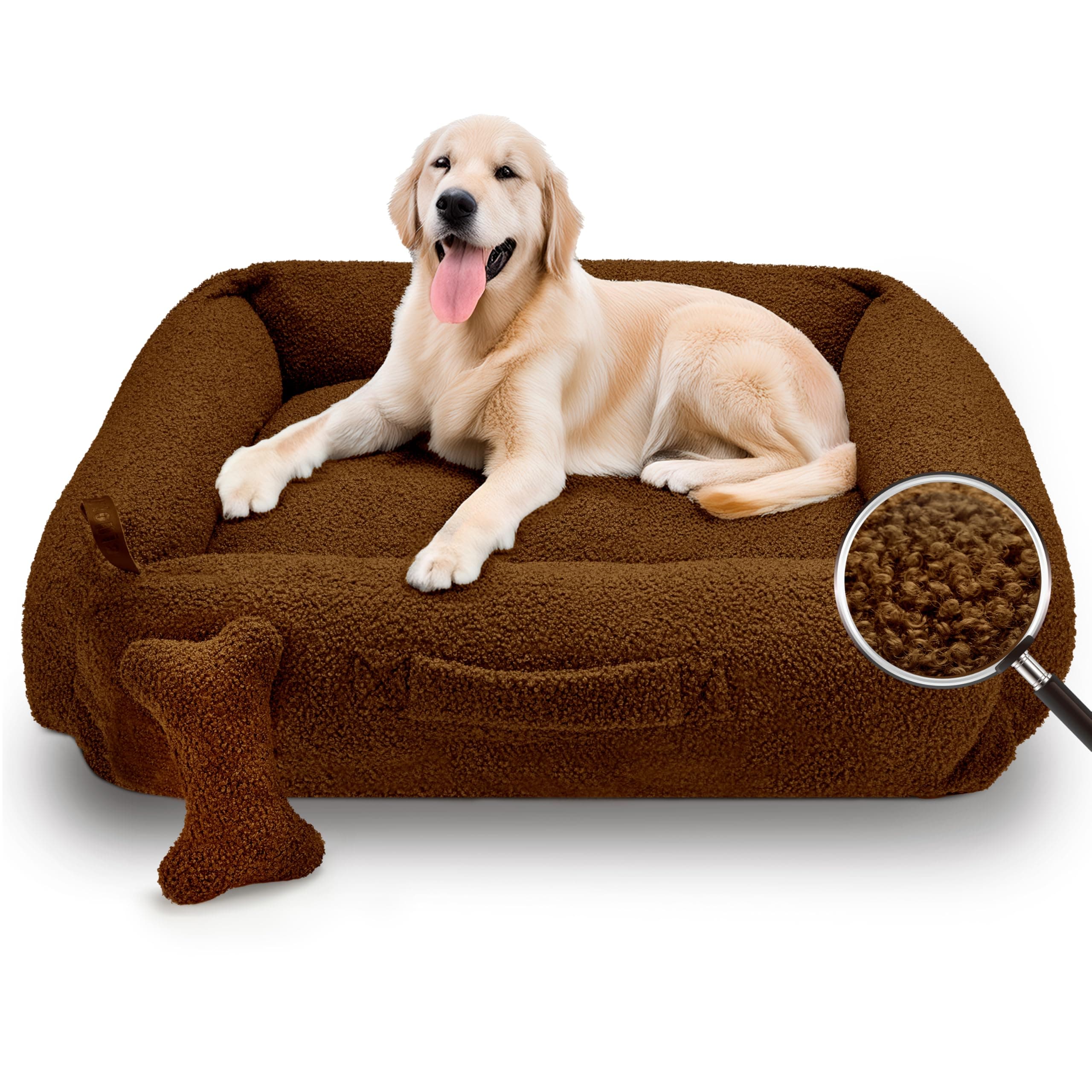 Sytopia Indestructible Chew Proof Dog Bed, Anti-Anxiety Donut Cuddler, Waterproof Soft Round Bed, 32 Inch Teddy Bear Fleece, Washable for Small Medium Dogs and Large Cats 35 lbs, Brown