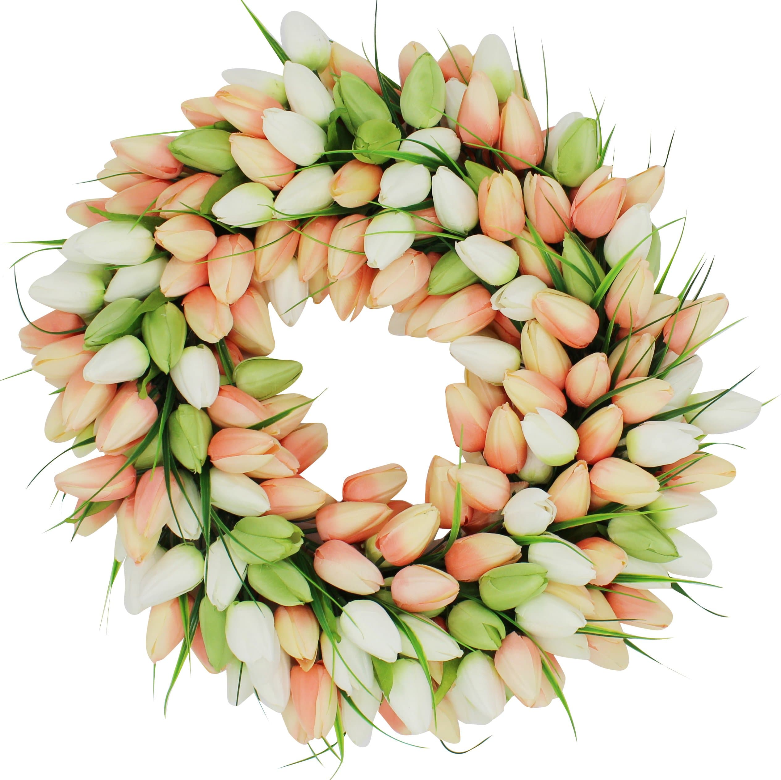 The Wreath Depot Coral Tulip Front Door Wreath 19 Inch, Stunning Silk Full Front Door Wreath, Designed in USA