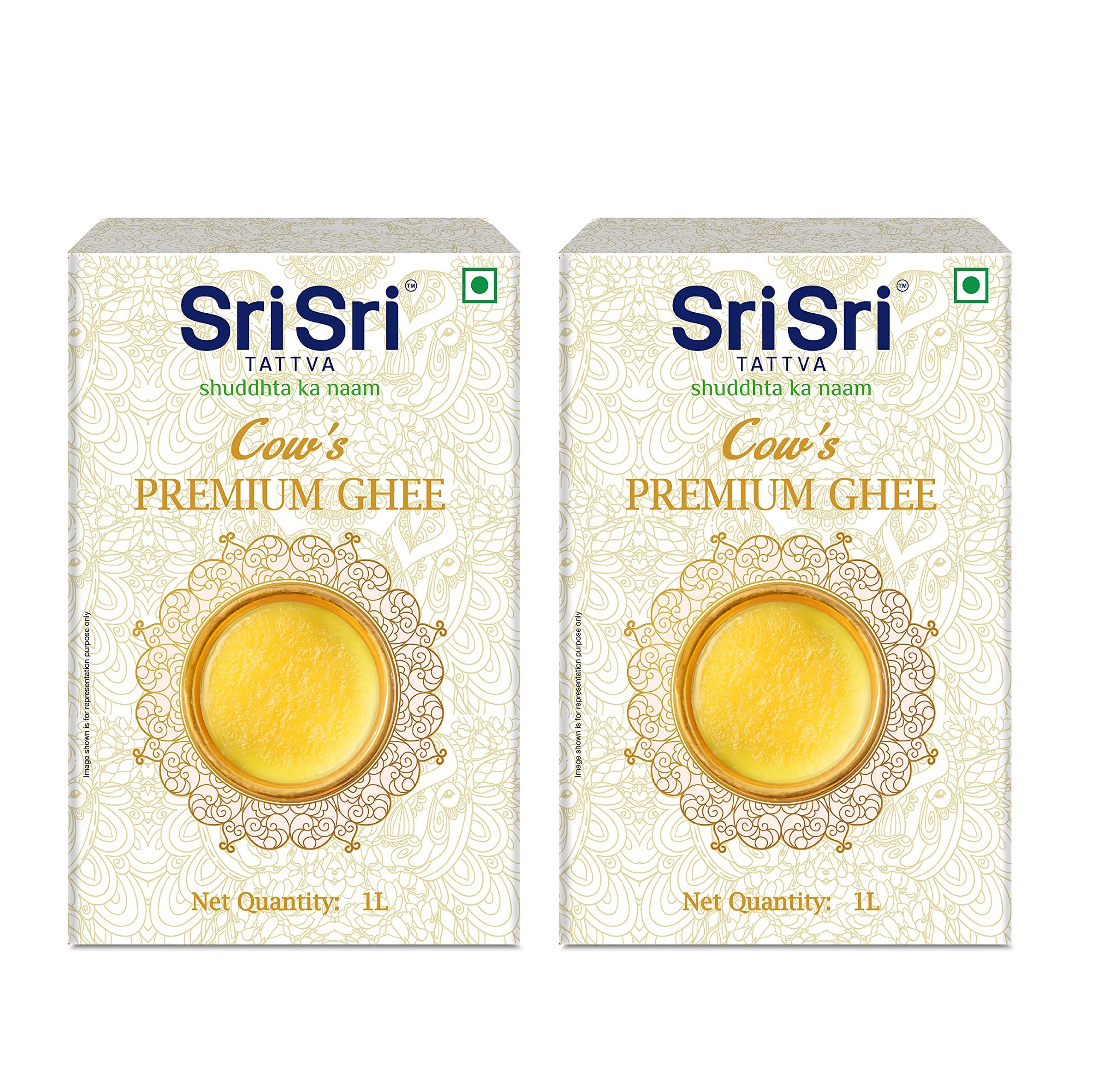 Sri Sri Tattva Premium Cow Ghee 1 Litre | Pure Cow Ghee | Vedic Bilona Method | Natural, Lactose, & Gluten-Free | Excellent for Digestion I Pack of 2