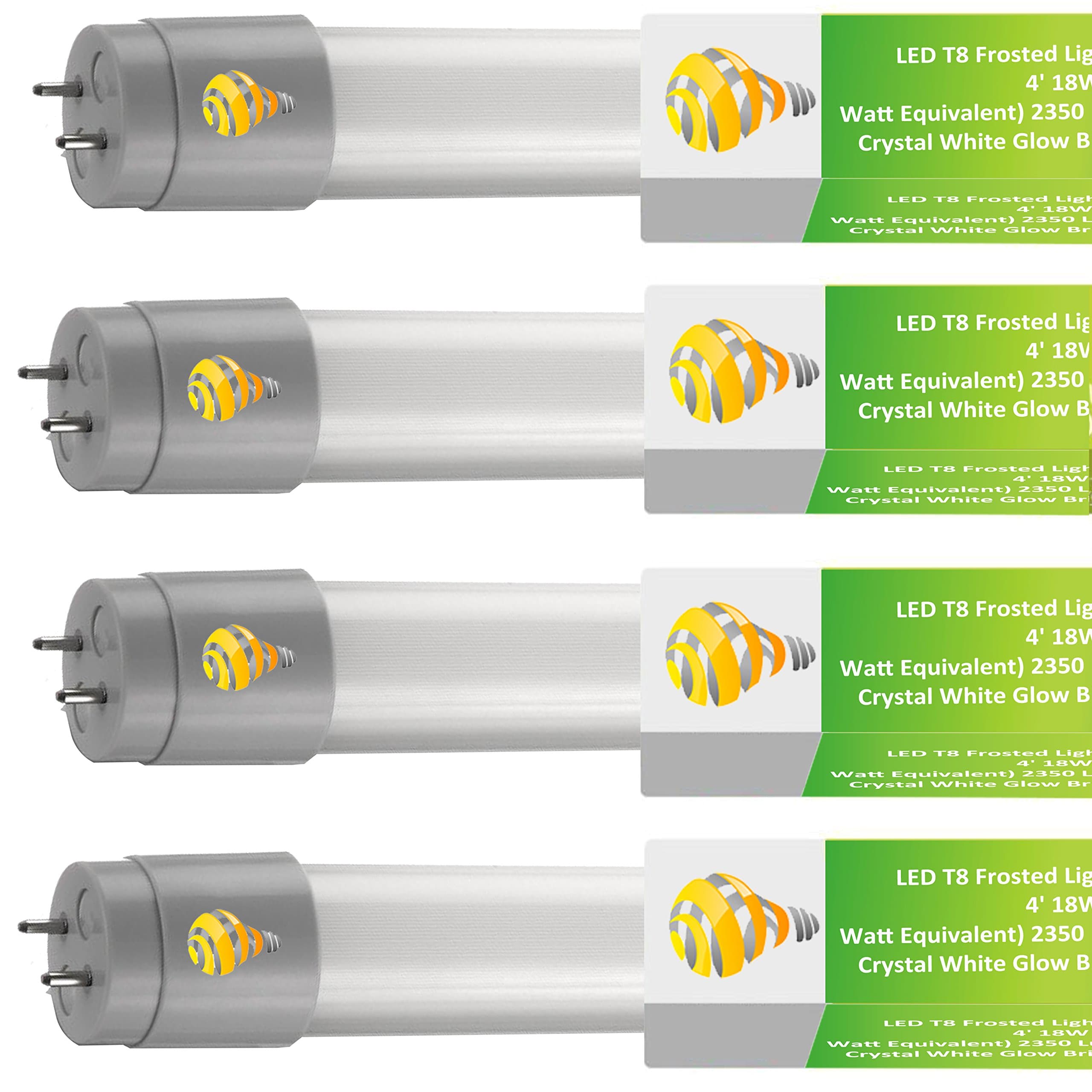 Solray ~ 4 Pack T8 LED Tube Light 48",18W, 5000K (Daylight), 2,350 Lumens, Works WITH or Without a Ballast!! Fluorescent Replacement Light Lamp, Frosted Cover, UL, DLC, Plug and Play,