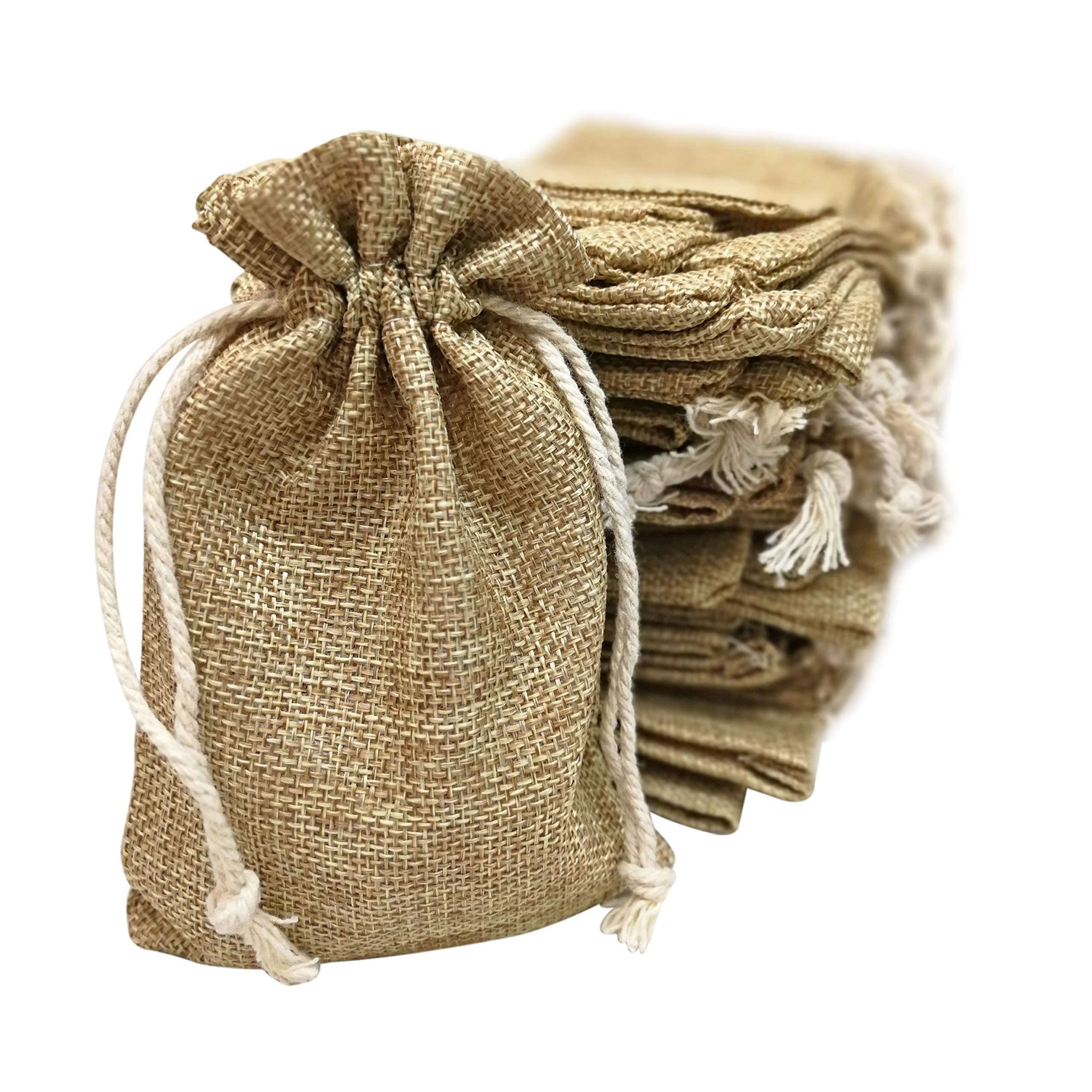 Supply Friend 50 Small Burlap Bags with Drawstring, 4x6 Inch Rustic Gift Bag Bulk Pack for Birthday, Wedding, Party Favors, Advent, Christmas, Holiday Gift Wrap, Jewelry and Treat Pouches