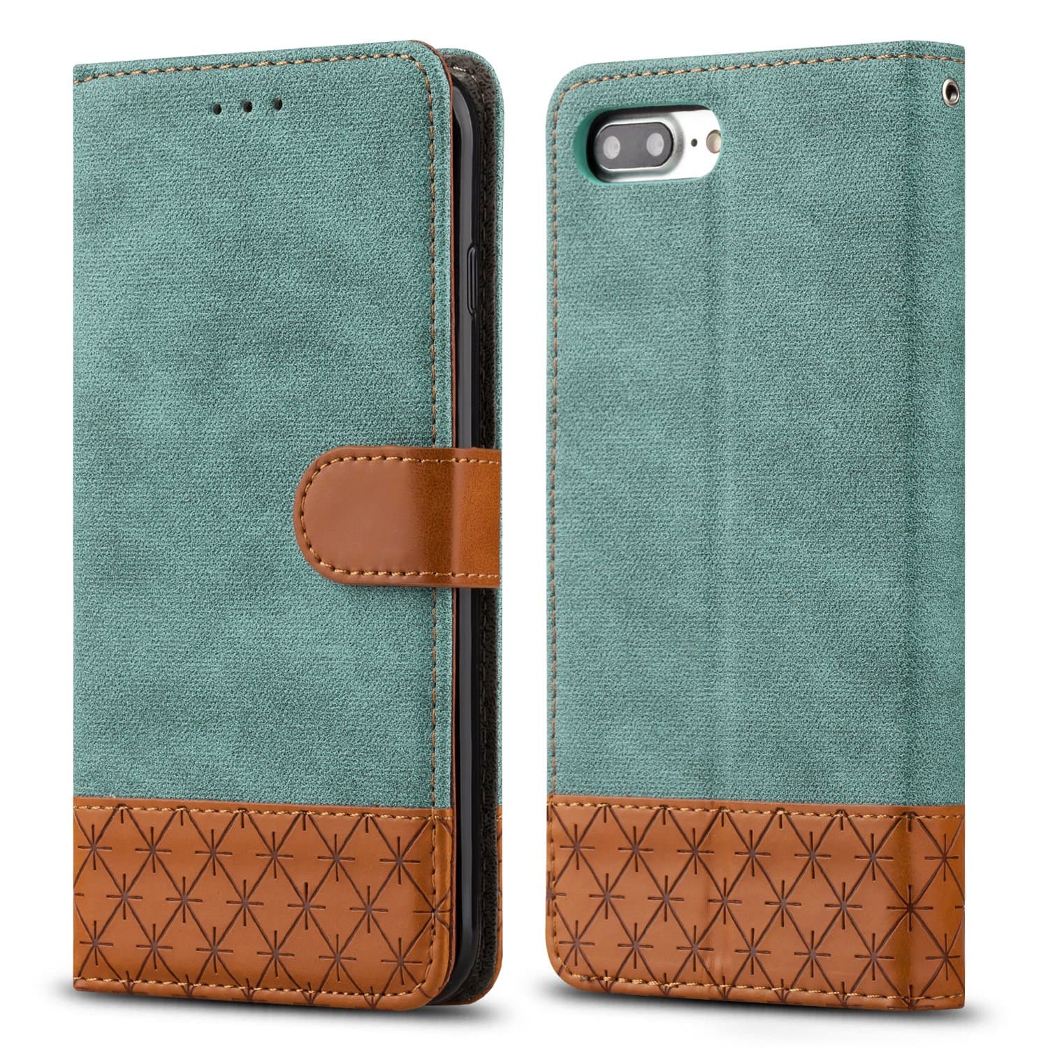 for iPhone 7 Plus /8 Plus Case, WenBelle Wallet Case [ID Card Cash Slot] [Denim Material] Premium Soft PU Color Matching Leather Flip Cases for Apple iPhone 8 Plus/iPhone 7 Plus 5.5 inch (Sky Blue)