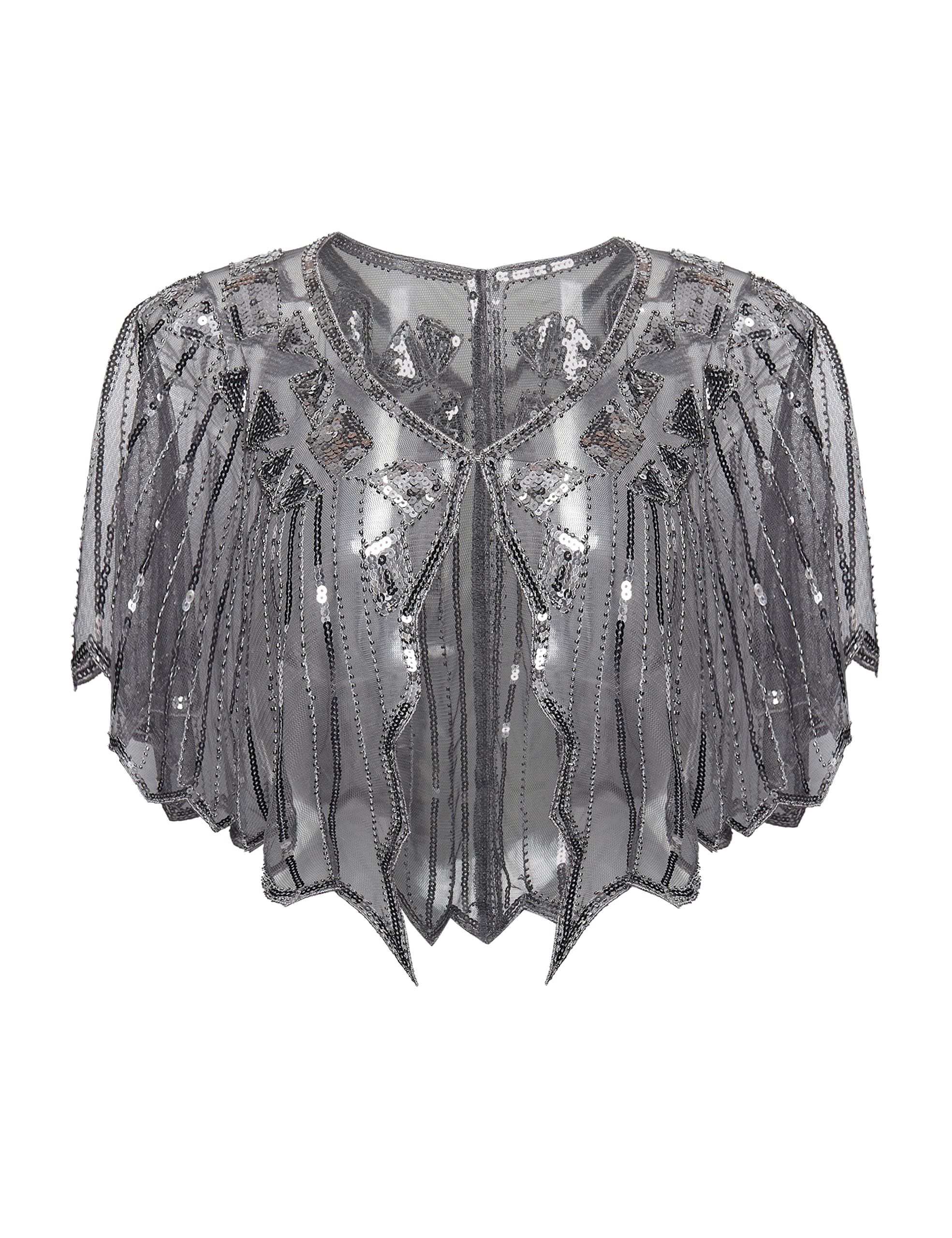 1920s Shawl Wraps Sequin Beaded Evening Cape Bridal Shawl Bolero Flapper Cover Up