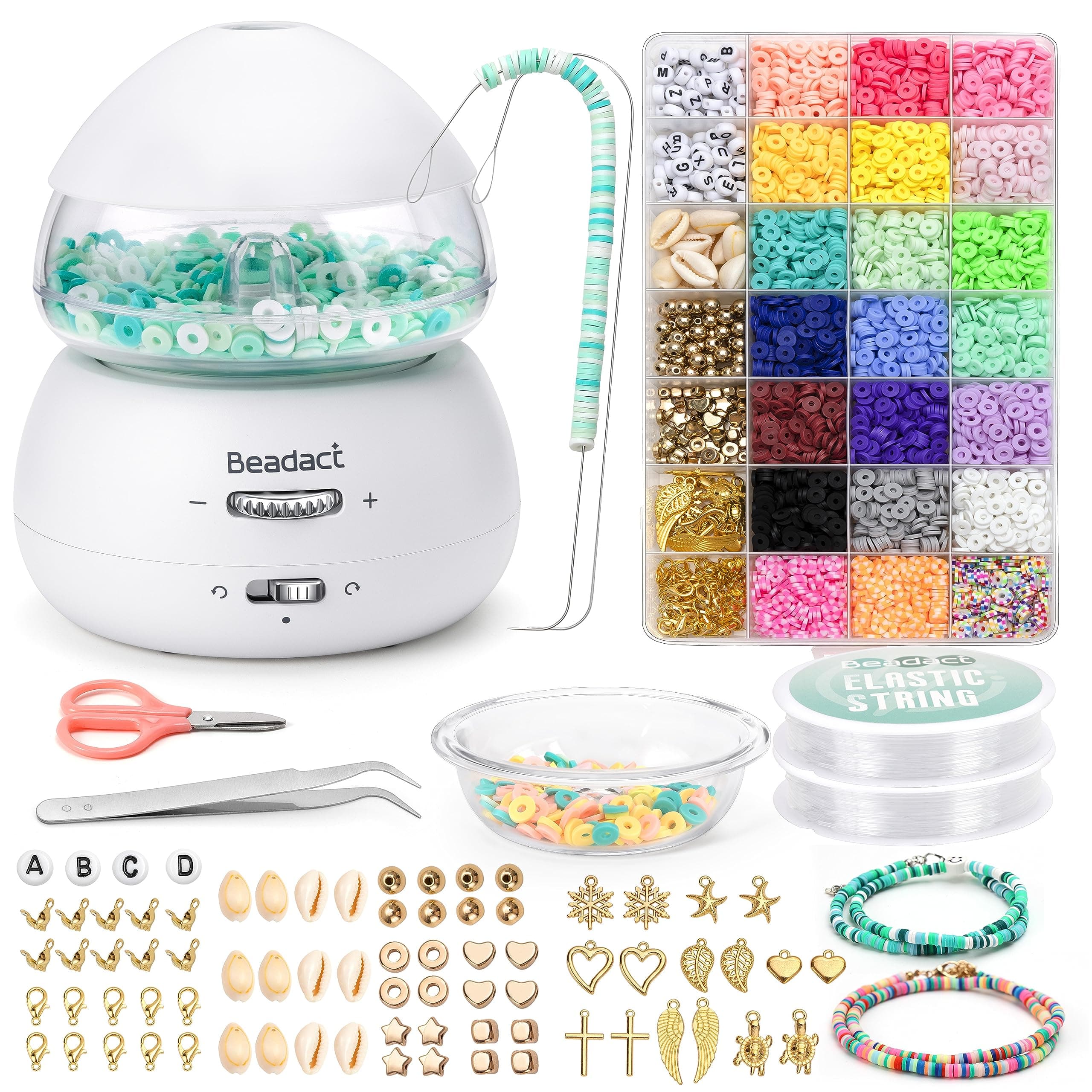 Beadact Electric Bead Spinner with 4620 PCS Clay Beads, Battery-Powered Clay Bead Spinner Kit for Bracelets Necklace Jewelry Making