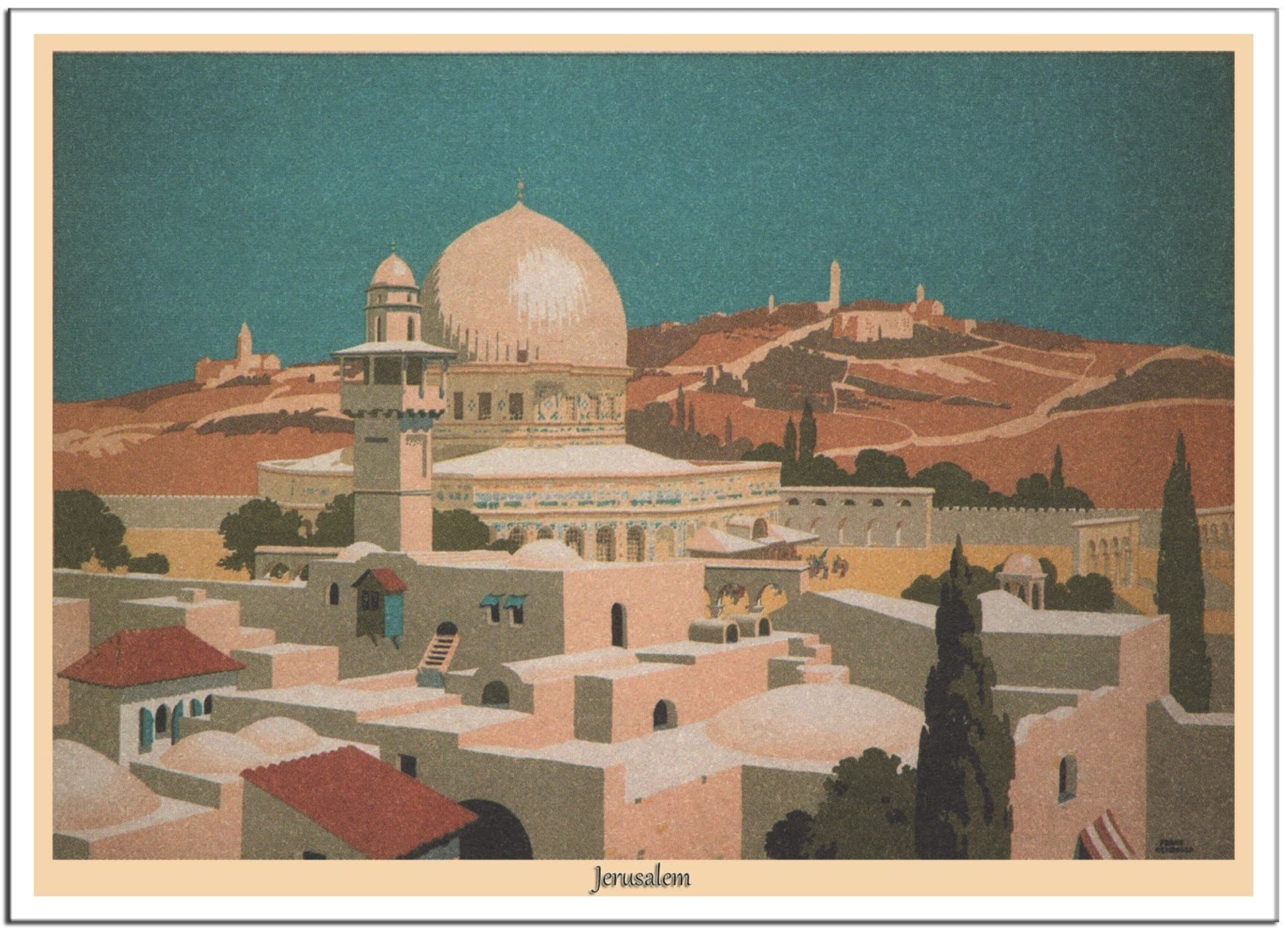 JERUSALEM Israel Vintage Travel Poster 1950s - A4 Matte (11.7 x 8.3 inch)