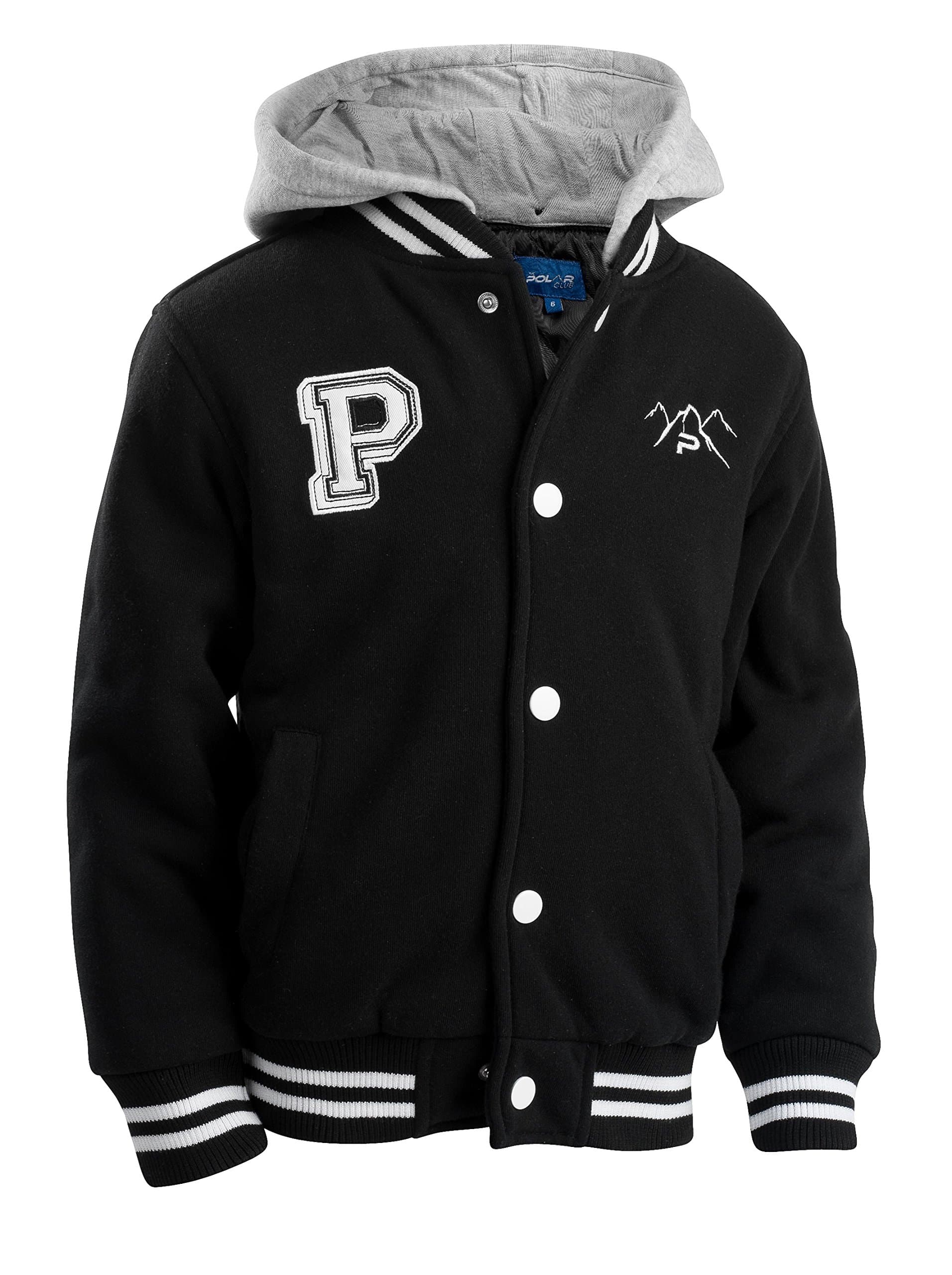 The Polar Club Boys' Fleece Varsity Baseball Jacket with Removable Hood