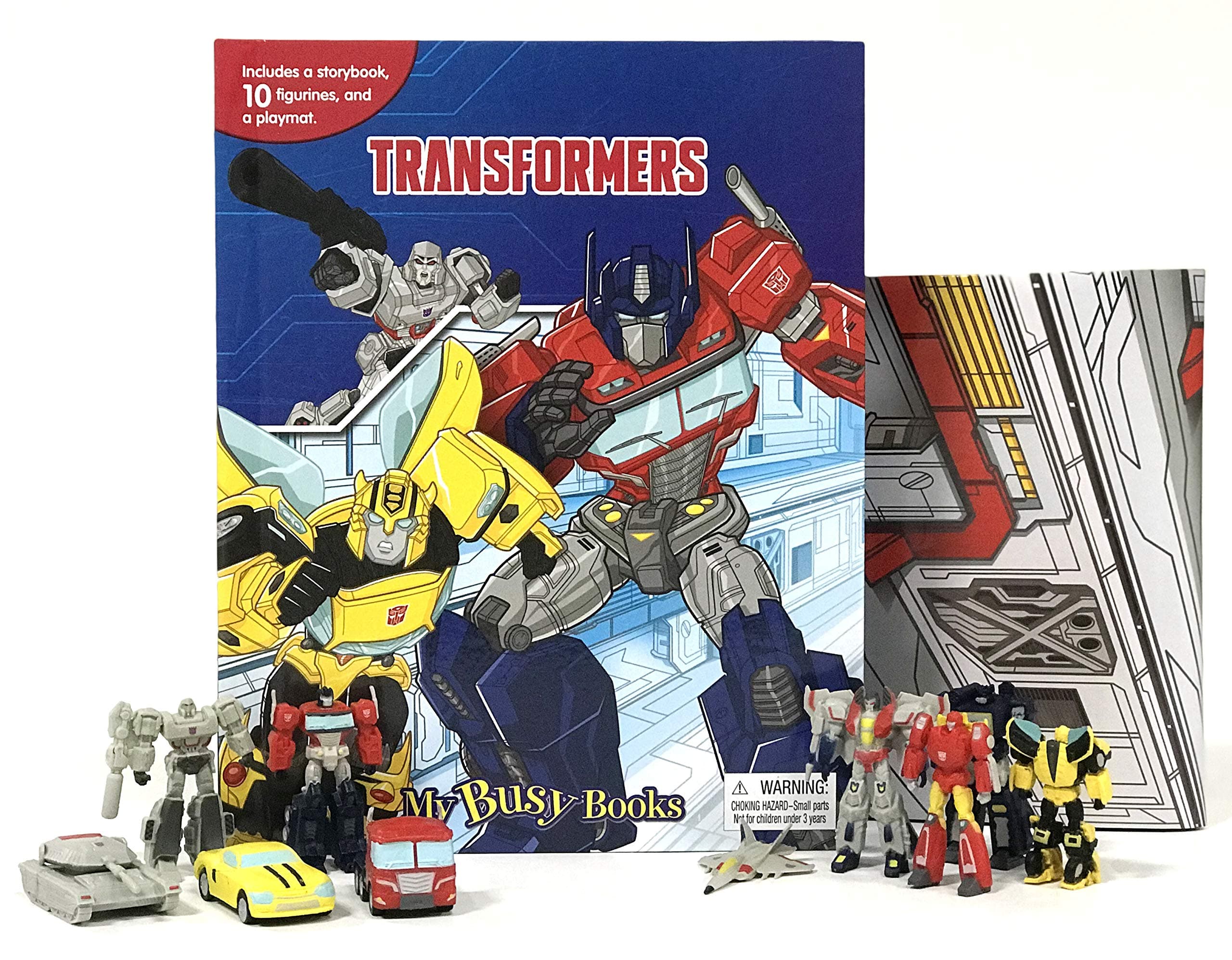 Transformers My Busy Books - Storybook, 10 figurines, playmat