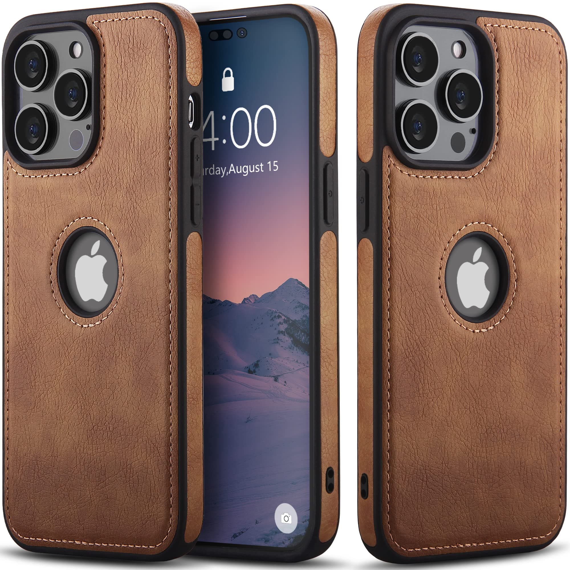 WTCASE for iPhone 14 Pro Leather Case, Thin Flexible Soft Grip Luxury Vgean PU Leather Cover for Men, Durable Anti-Scratch Full Phone Cases Compatible with iPhone 14 Pro (2022) 6.1" (Brown)