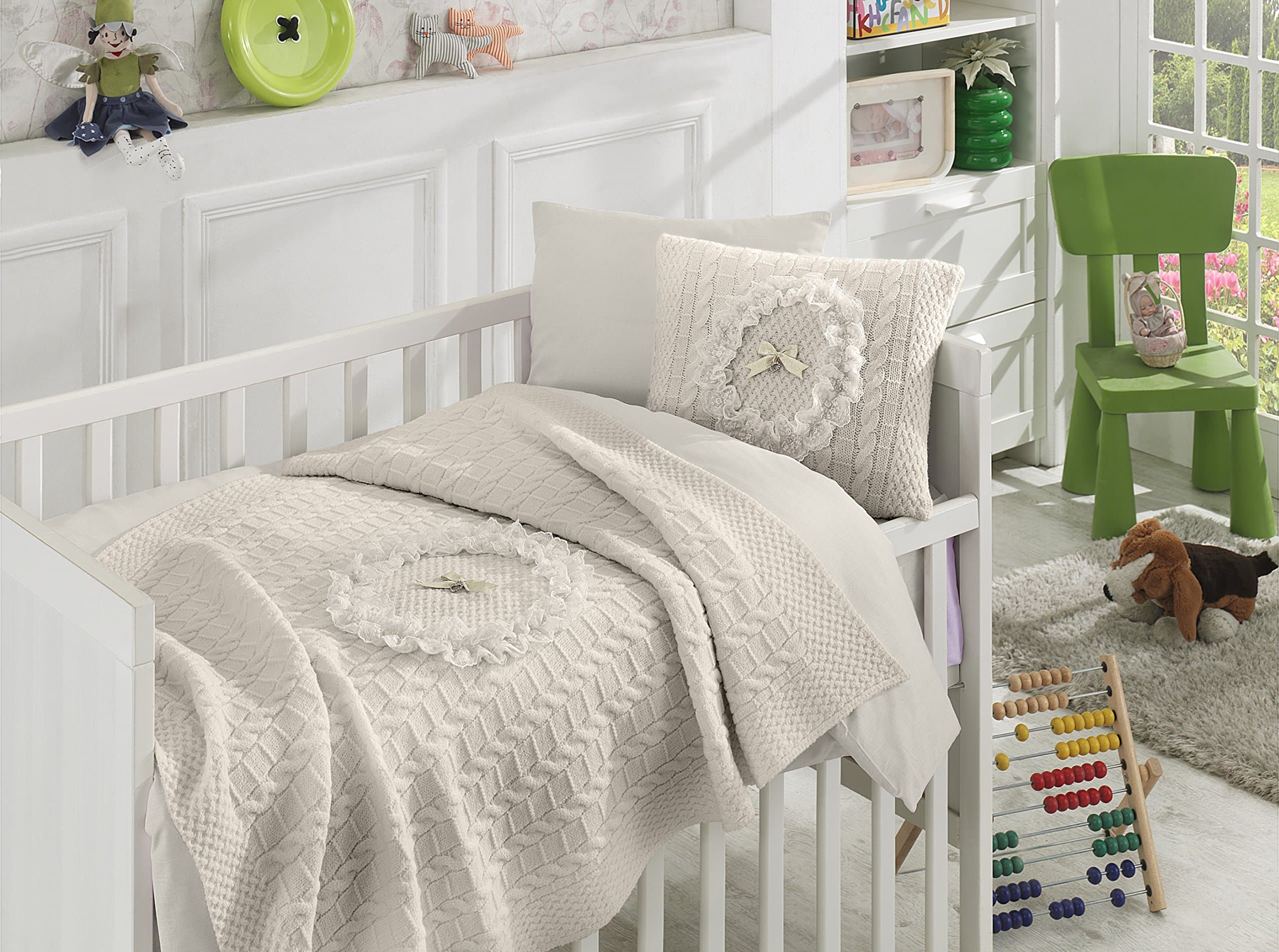 Floral Wool Blended 6 Piece Crib Bedding Set by Nipperland (Beige)