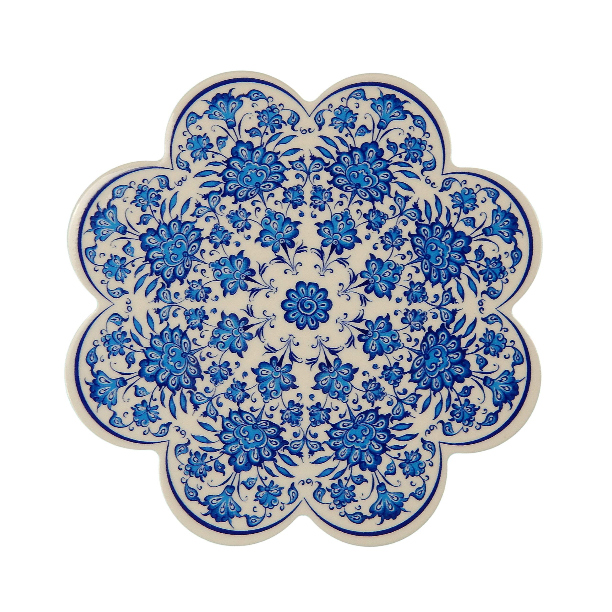 Artevi Cicek trivet Turkish Hand made Art Ceramic Pot holder Ottoman Anatolian Decorative Organic Paint hot pads - Scratch Proof Machine Washable Heat Resistant pots pans Housewarming Gift (cicek)