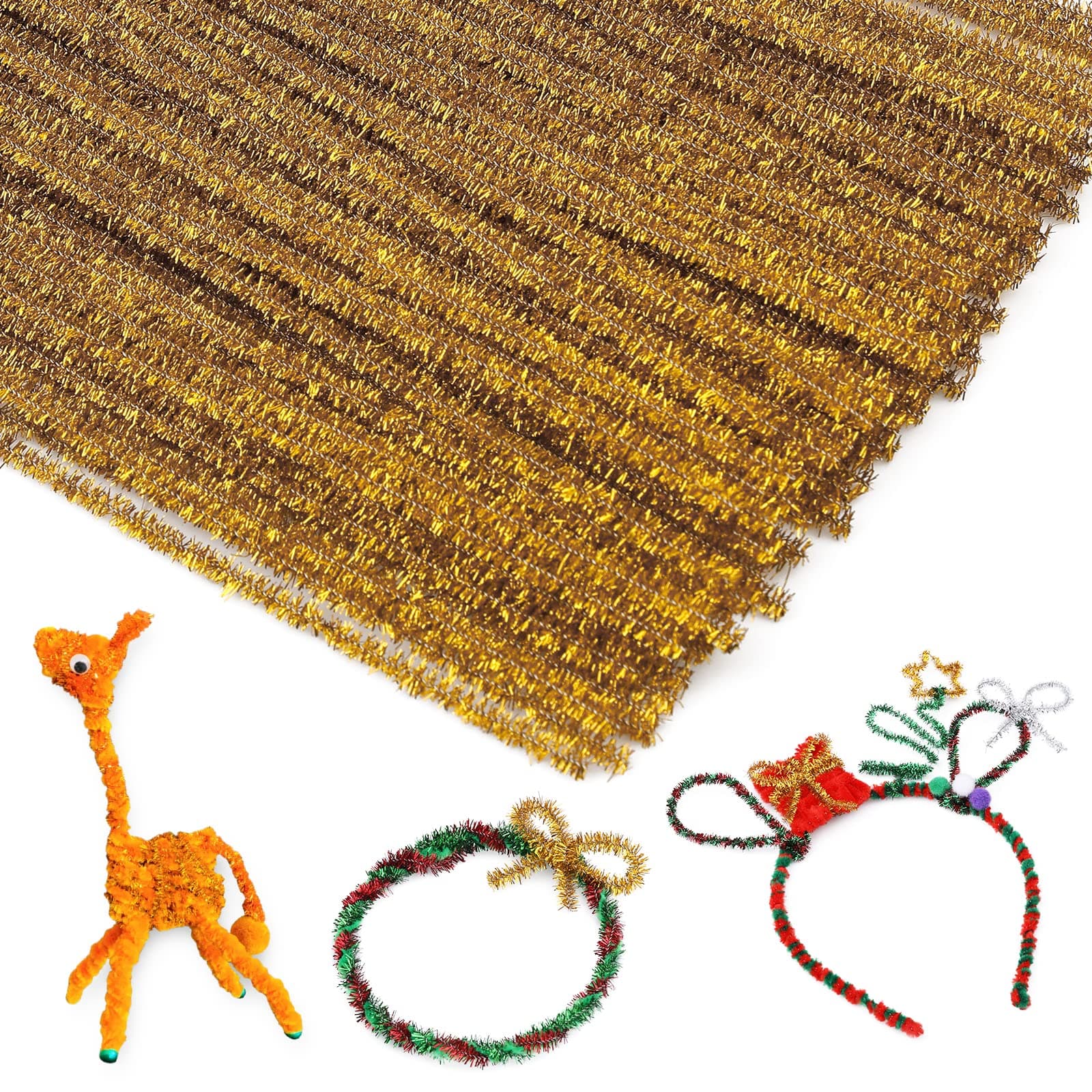 100Pieces Pipe Cleaners Chenille Stem, Glitter Gold Craft Pipe Cleaners,DIY C...