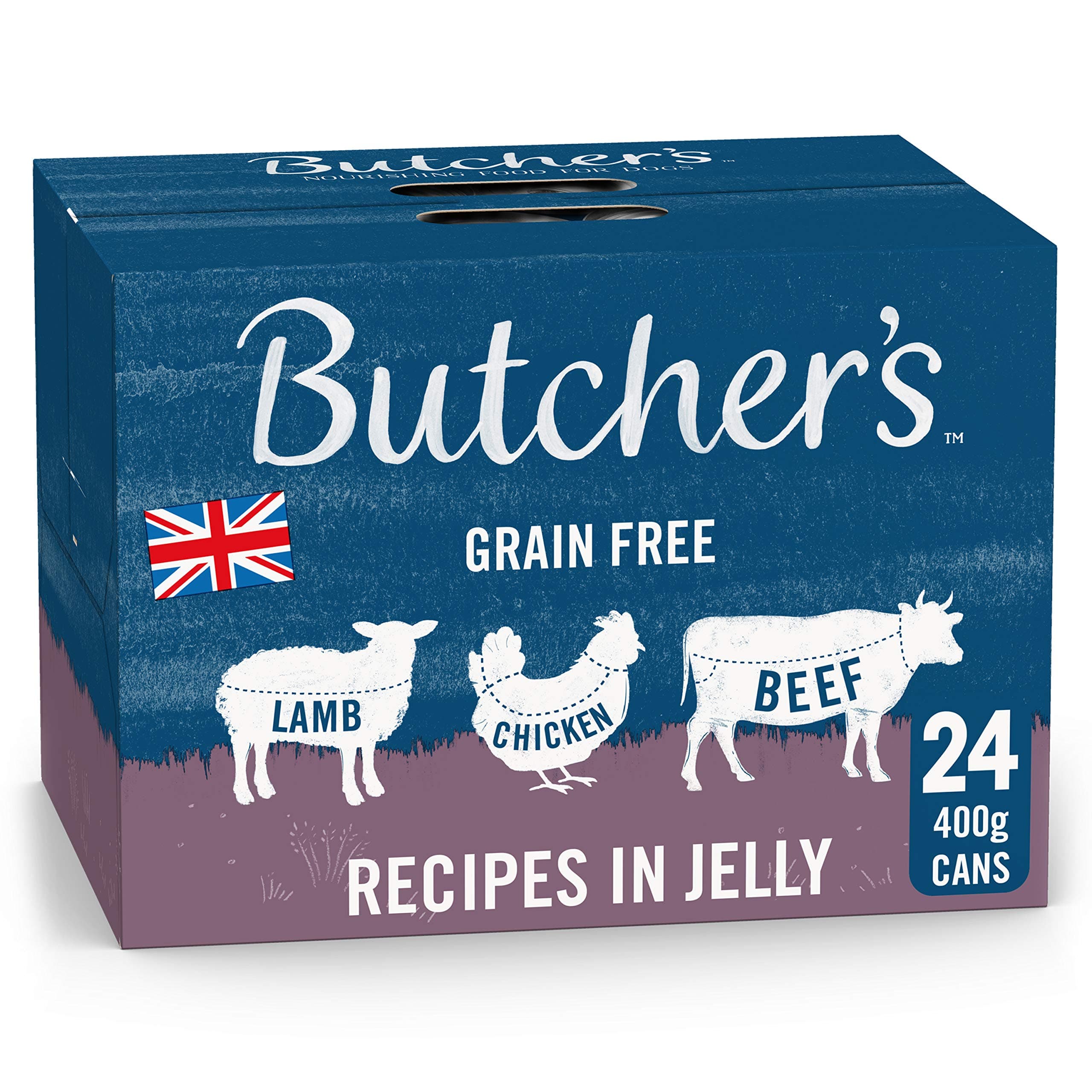 Butcher's Complete Wet Can Grain Free Hypoallergenic Adult Dog Food Recipes in Jelly Pack 24x400g - Chicken, Beef & Lamb