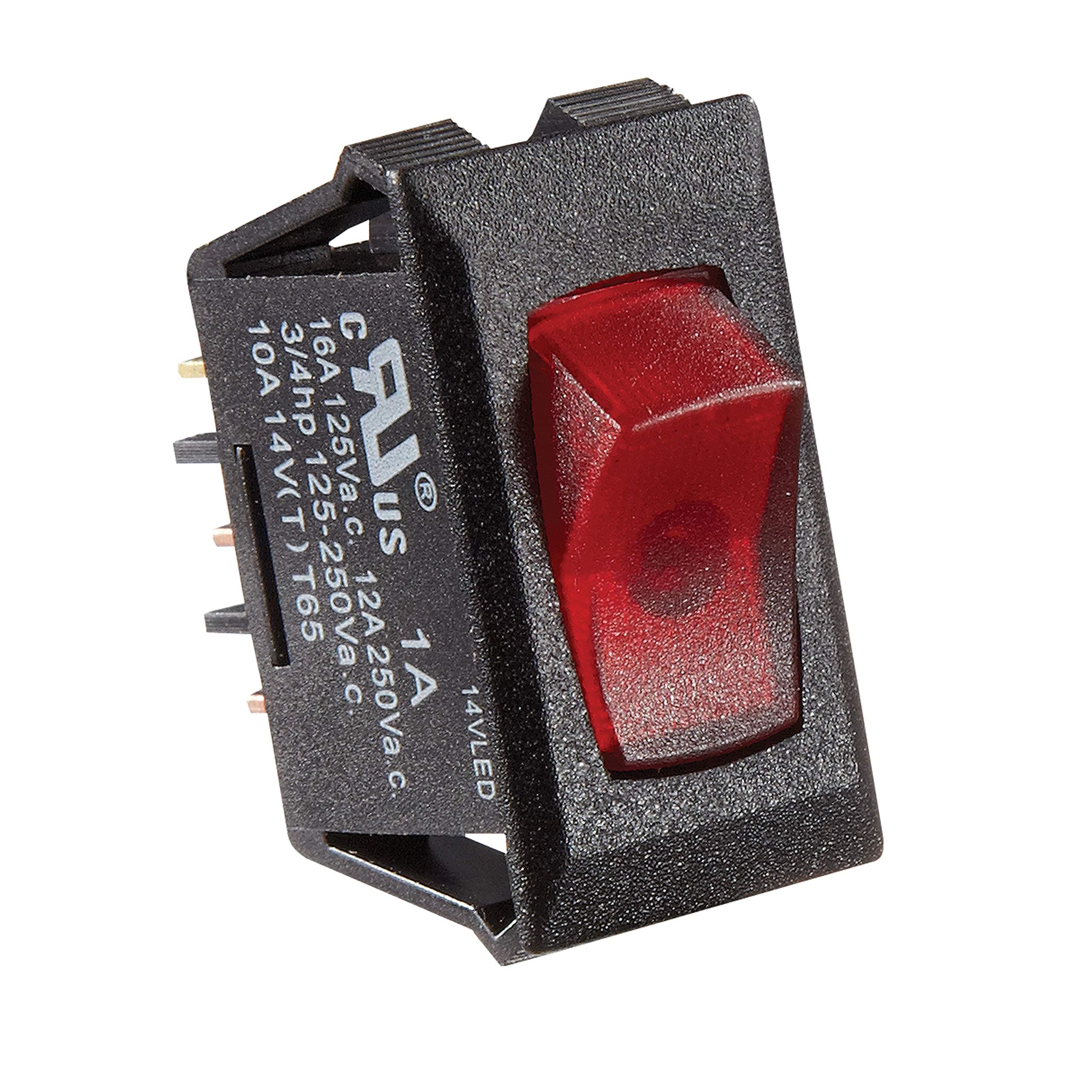 S247, Rocker Switch, 10 Amp, Illuminated On / Off, SPST, Black w/ Red, DC Electrical