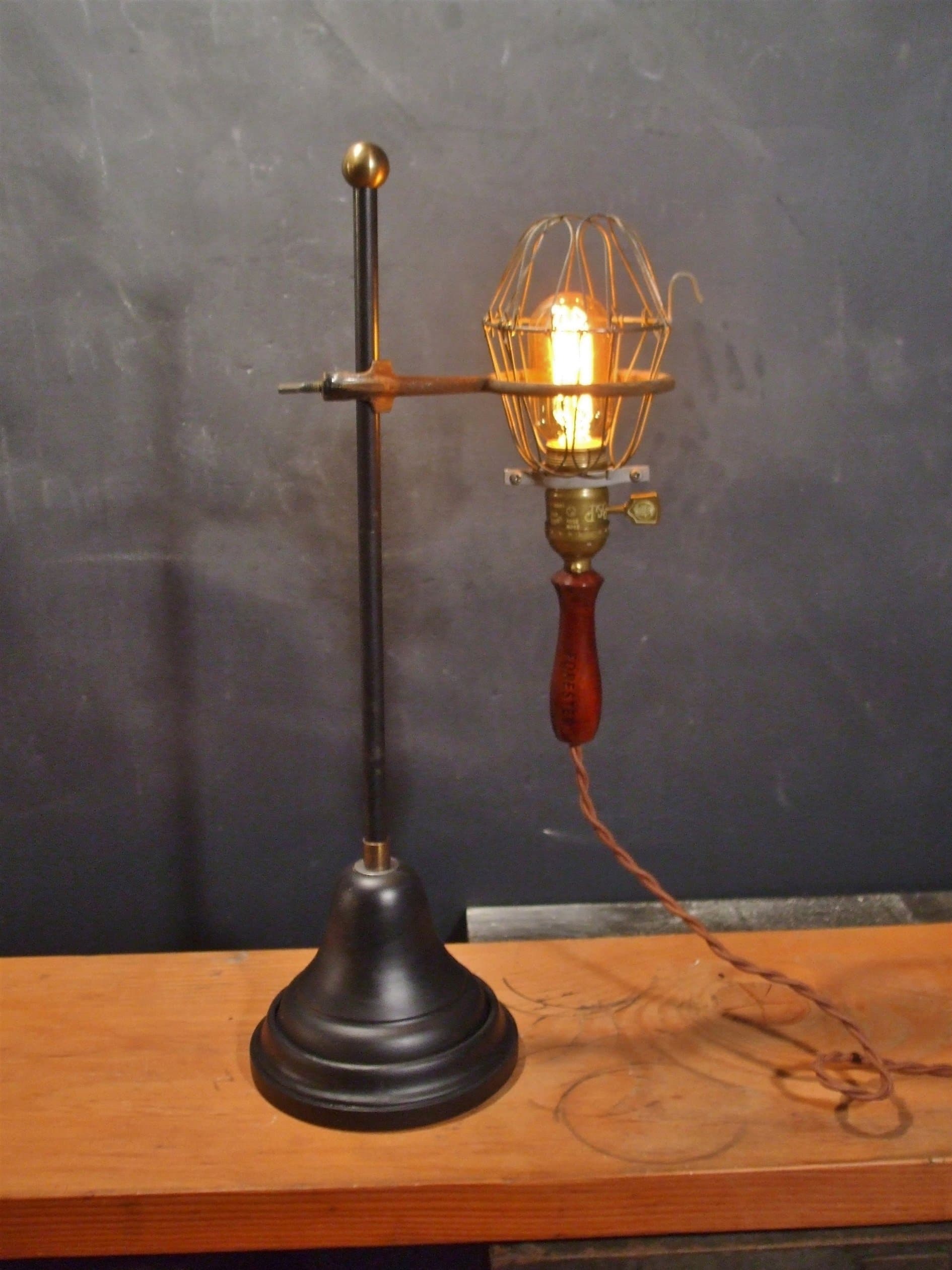 Vintage Industrial Table Lamp - Trouble Light with Lab Stand