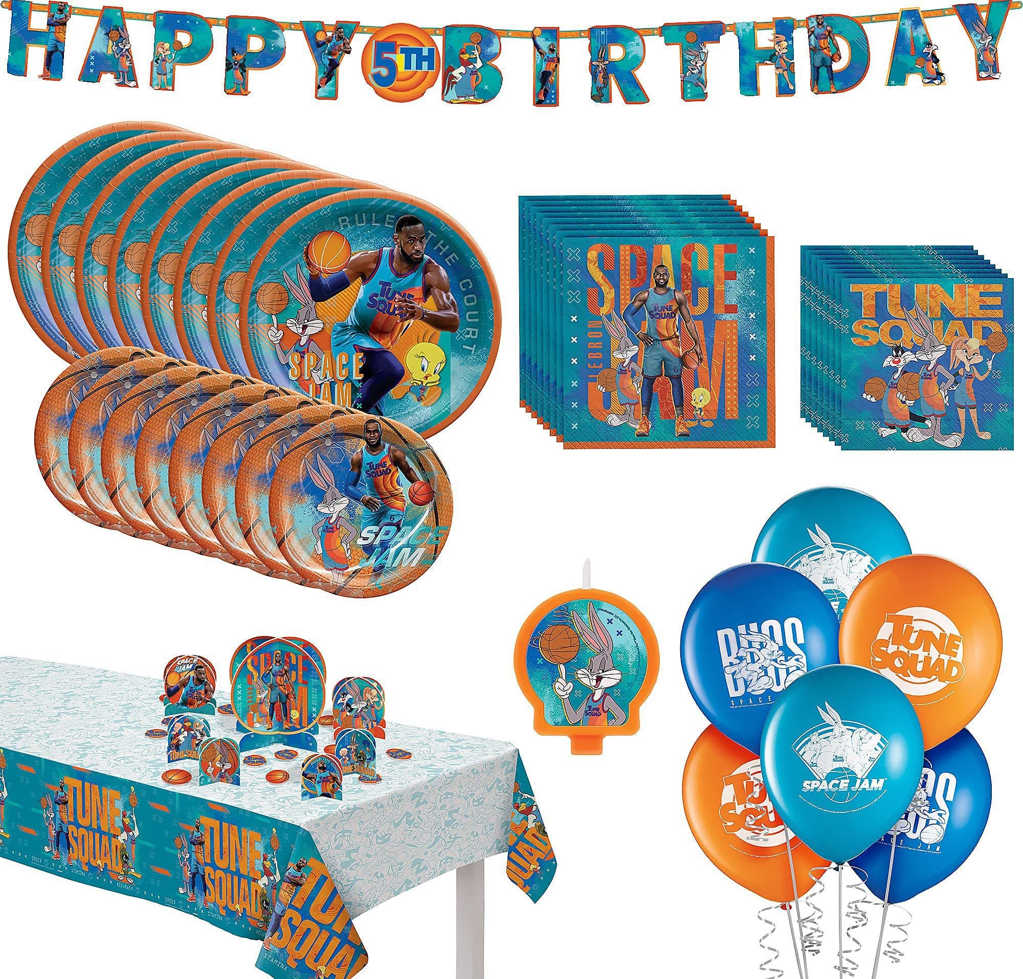 Party City Space Jam 2 Birthday Party Supplies for 24 Guests, Tableware, Decorations, Candle, a Banner, and Balloons