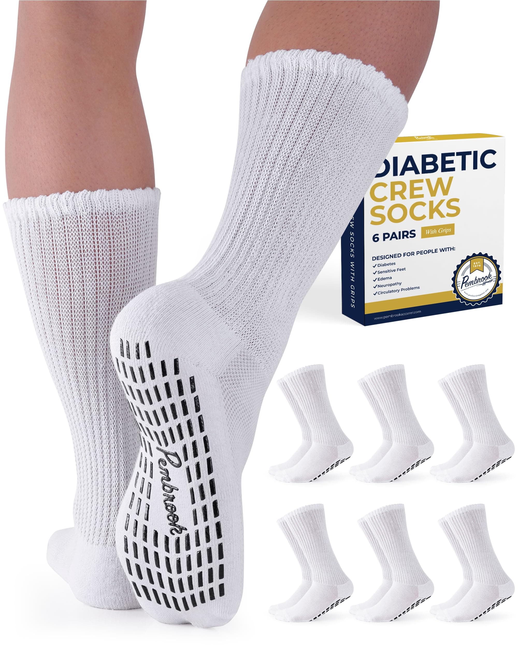 Pembrook 6 Pairs Diabetic Socks with Grippers for Men & Women - 12 Colors Neuropathy Socks for Women | Edema Socks