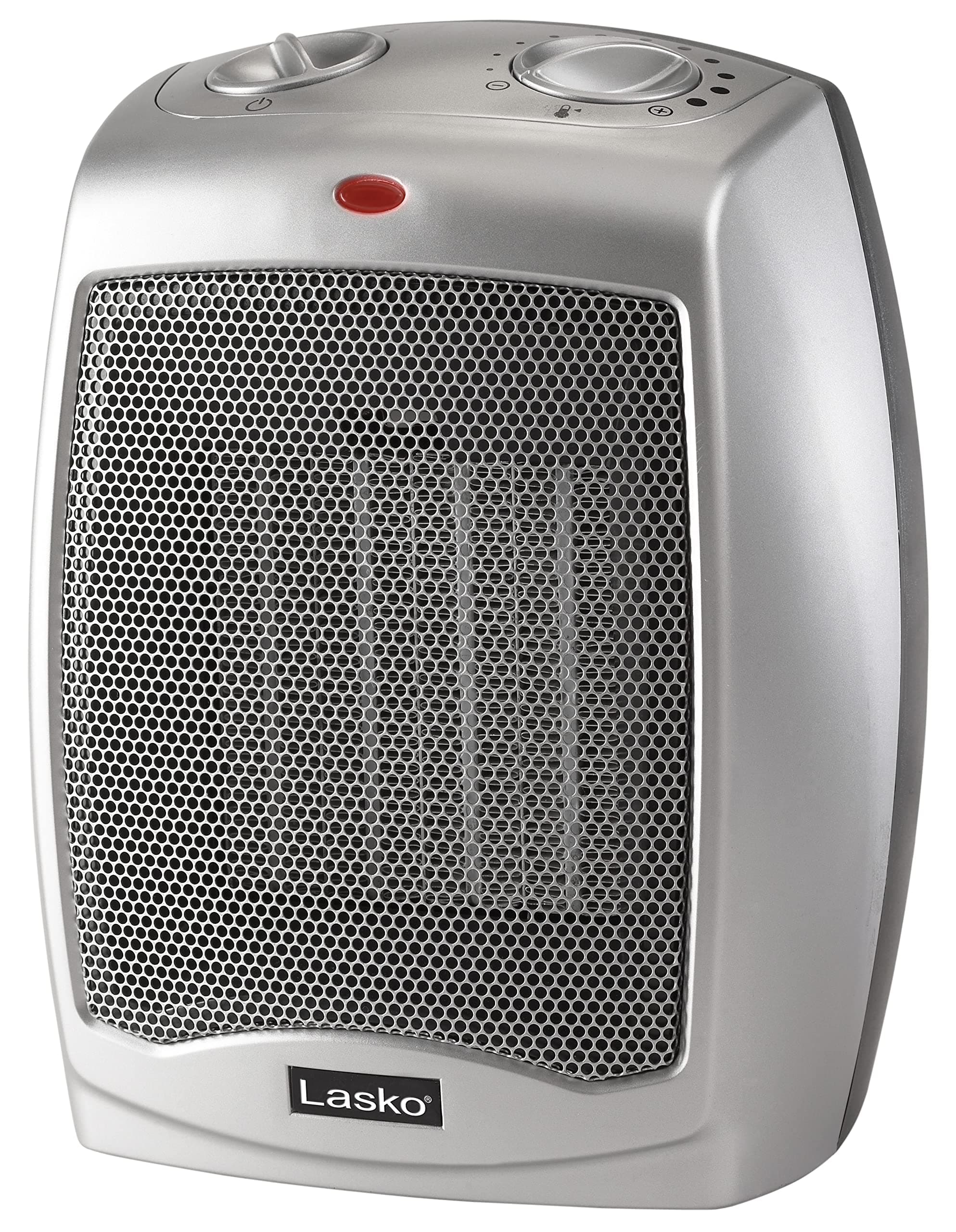 Desktop Electric Ceramic Space Heater with Adjustable Thermostat, 2 Heat Settings and Fan Only Mode, 9.2 Inches, Silver, 754200