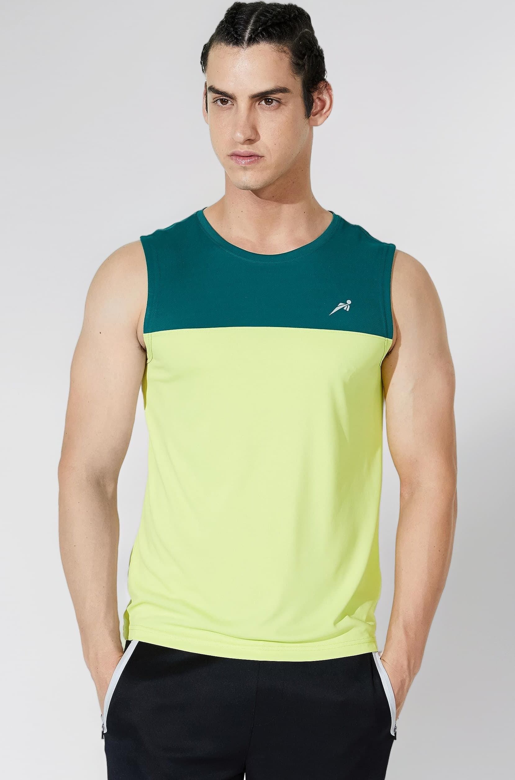 Men's Color Block Active Regular Fit Sports T-Shirt | Round Neck | Sleeveless (Available in Plus Sizes)